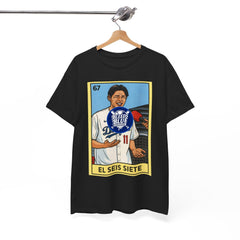 Roki Sasaki El Seis Siete Retro Lotería Baseball Tee — Vintage Player Card Design