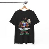 Holiday Merry Spooky Characters Christmas Tee Shirt - Unisex Heavy Cotton Casual Fit