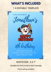 Baseball Editable Birthday Invitation (Portrait)
