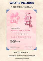 Girl Baby Shower Editable Invitation (Portrait)