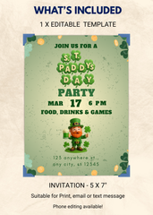 St. Paddy's Day Party Editable Invitation (Portrait)