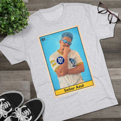 Señor Azul Baseball Card Tee — Vintage Sports Trading Card Graphic Tri-Blend Crew T-Shirt