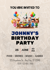 Peanuts Gang Birthday Editable Invitation (Portrait)