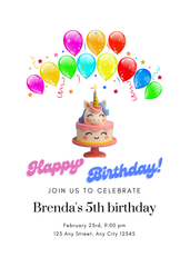 Unicorn Editable Birthday Invitation (Portrait)