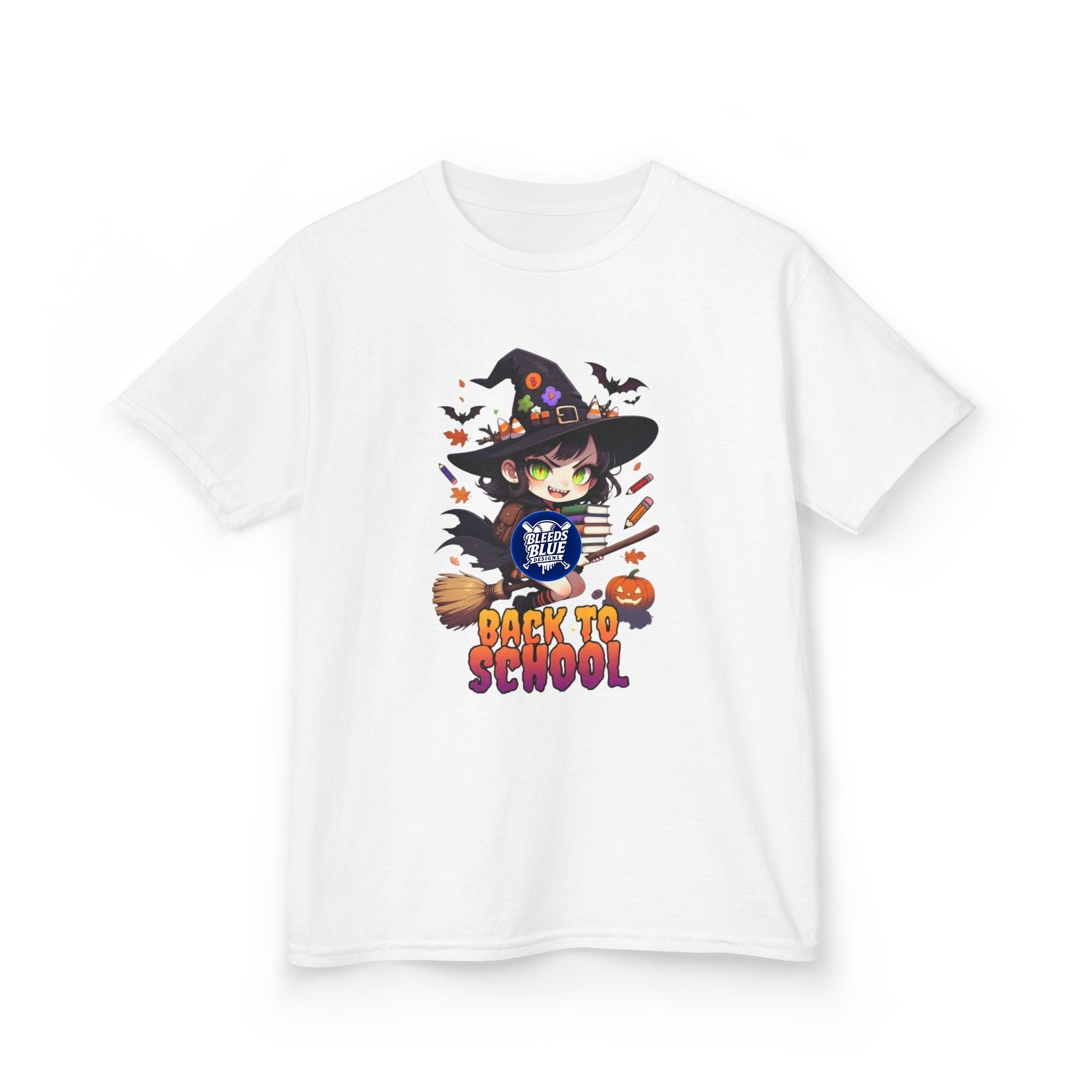Kids Tee — Cute Witch "Back to School" Halloween Graphic