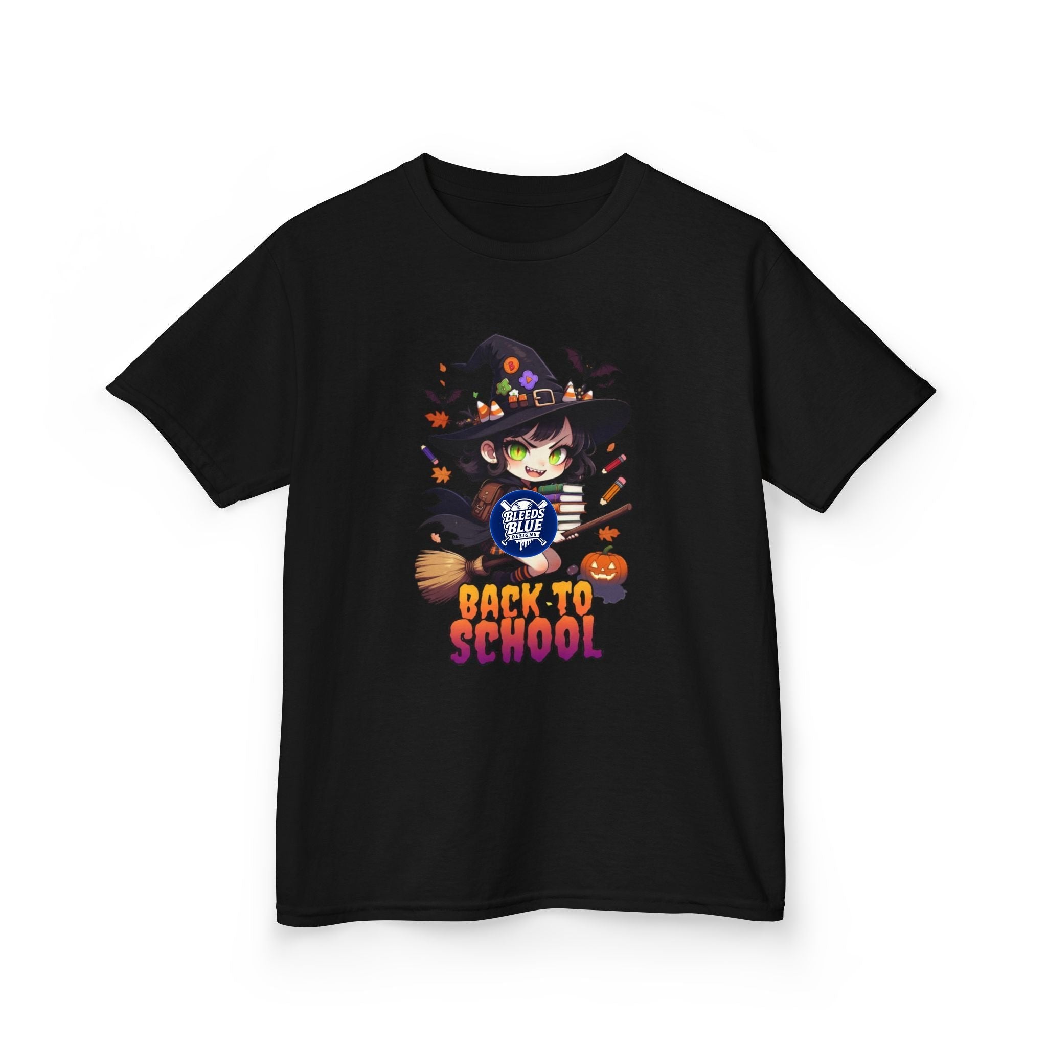 Kids Tee — Cute Witch "Back to School" Halloween Graphic