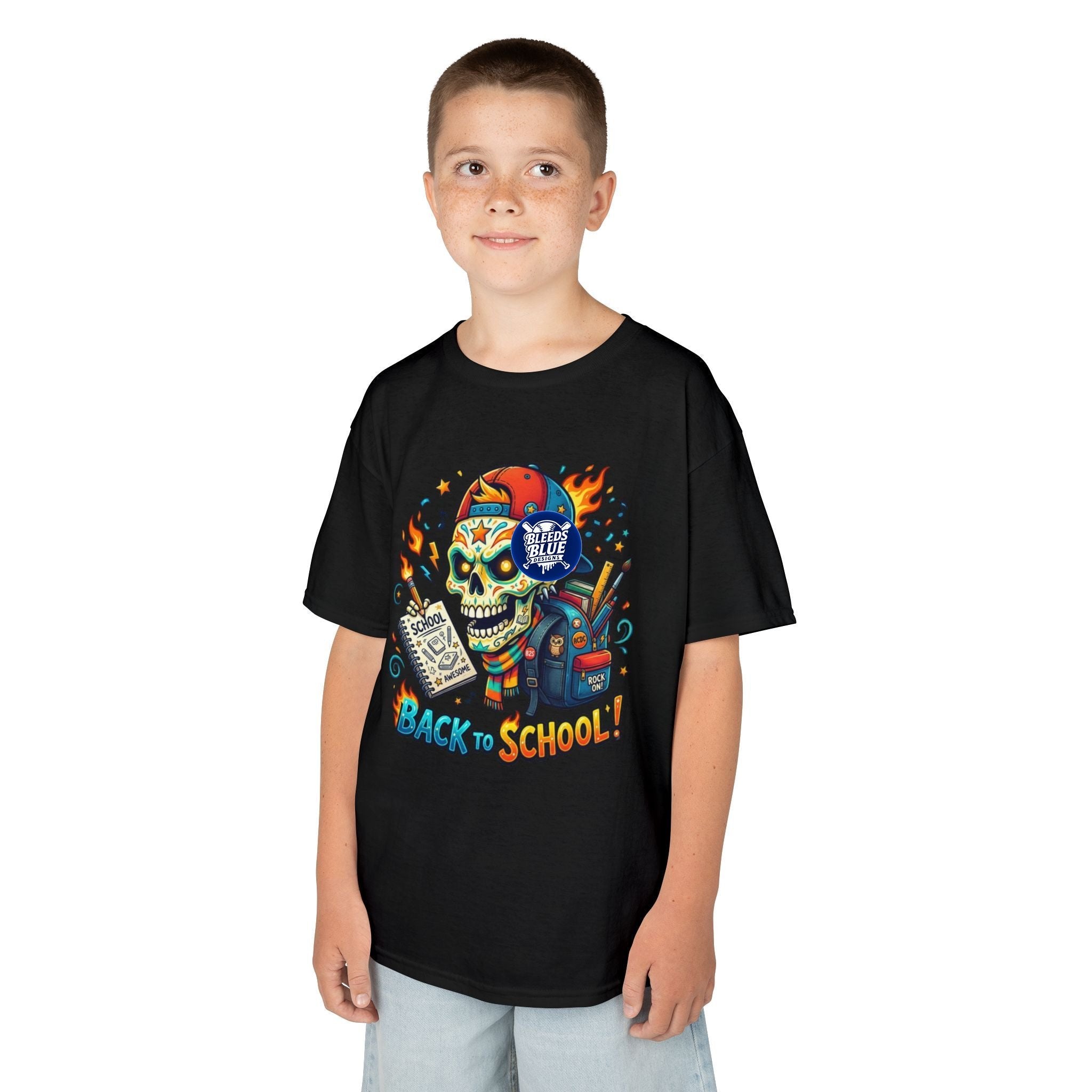 Kids Tee — Colorful Skull 'Back to School' Graphic