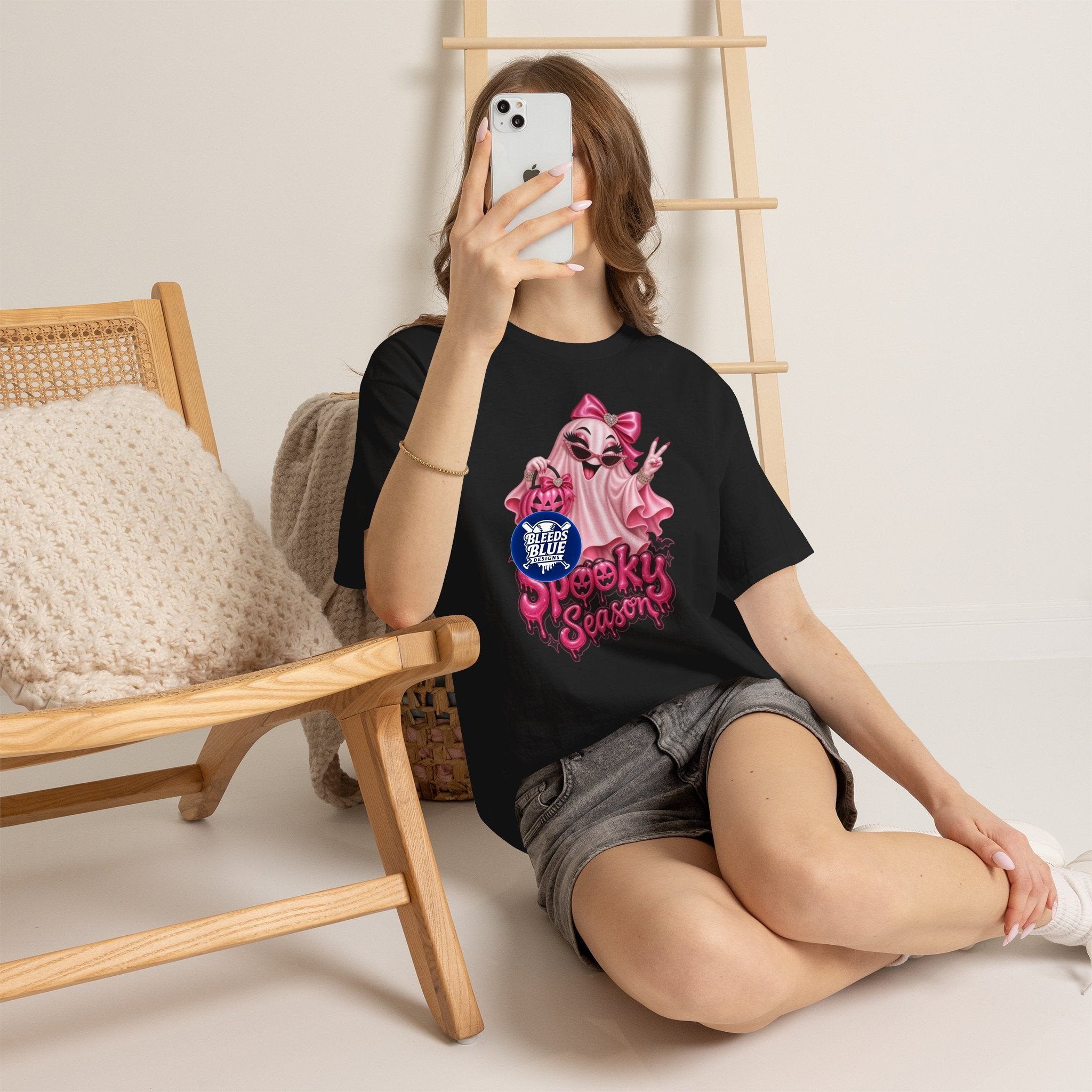 Spooky Season Cute Pink Bougie Ghost T-Shirt