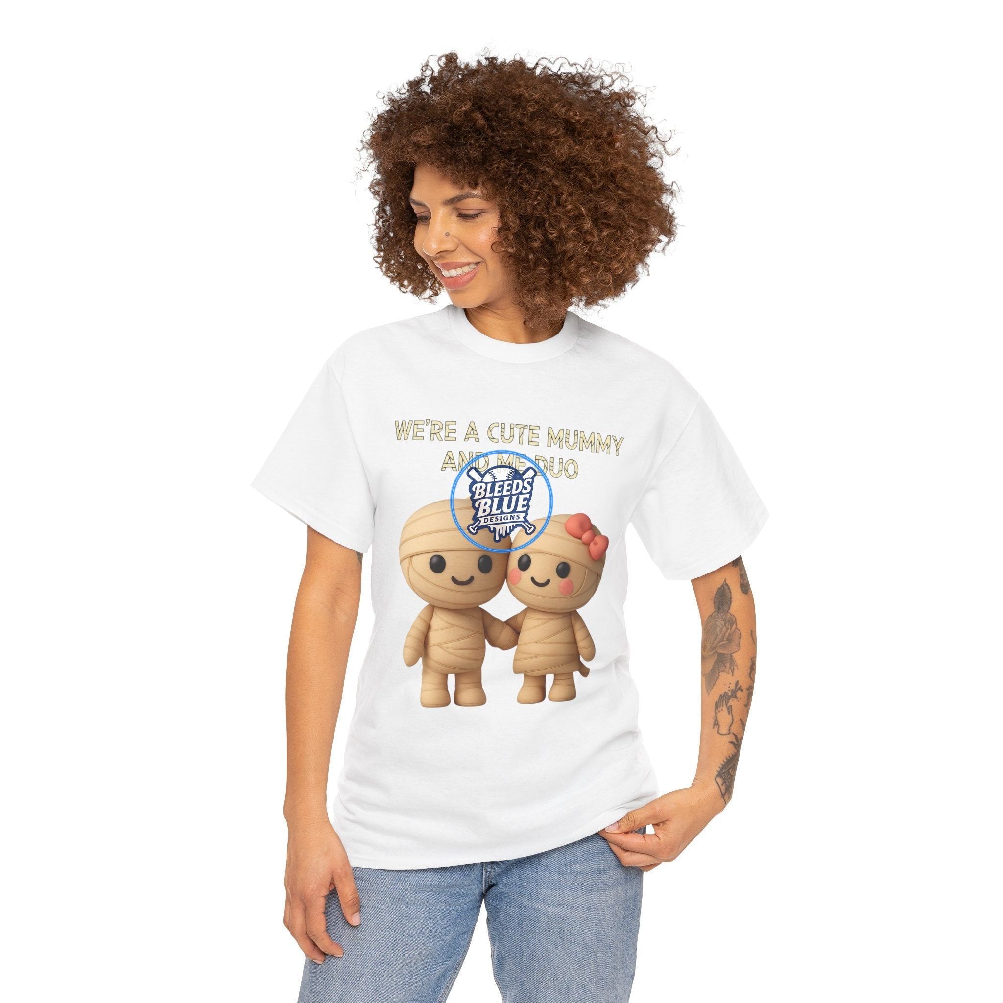 Halloween Spooky Mummy and Me Duo Tee Shirt - Unisex Heavy Cotton Casual Fit