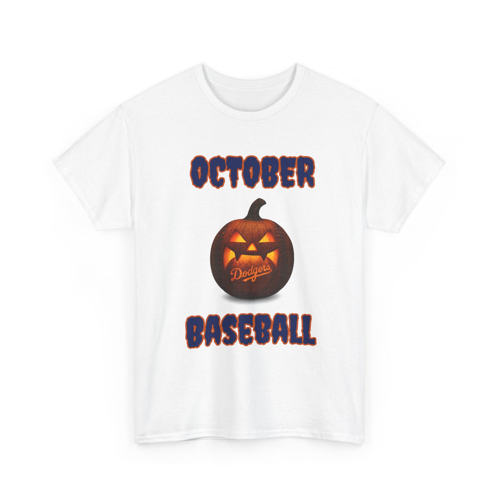 Spooky Season October Dodgers Baseball Tee Shirt - Unisex Heavy Cotton Casual Fit