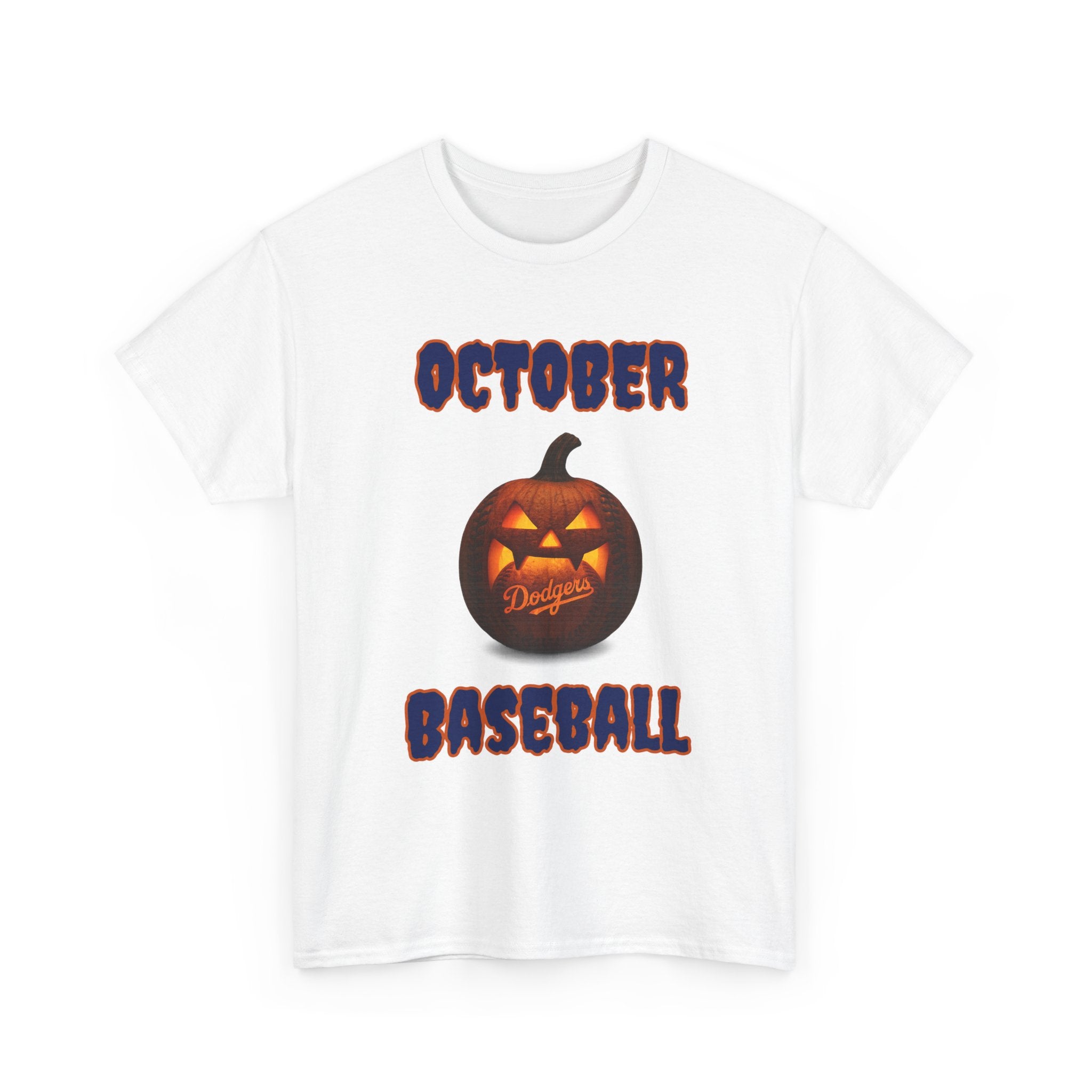 Spooky Season October Dodgers Baseball Tee Shirt - Unisex Heavy Cotton Casual Fit