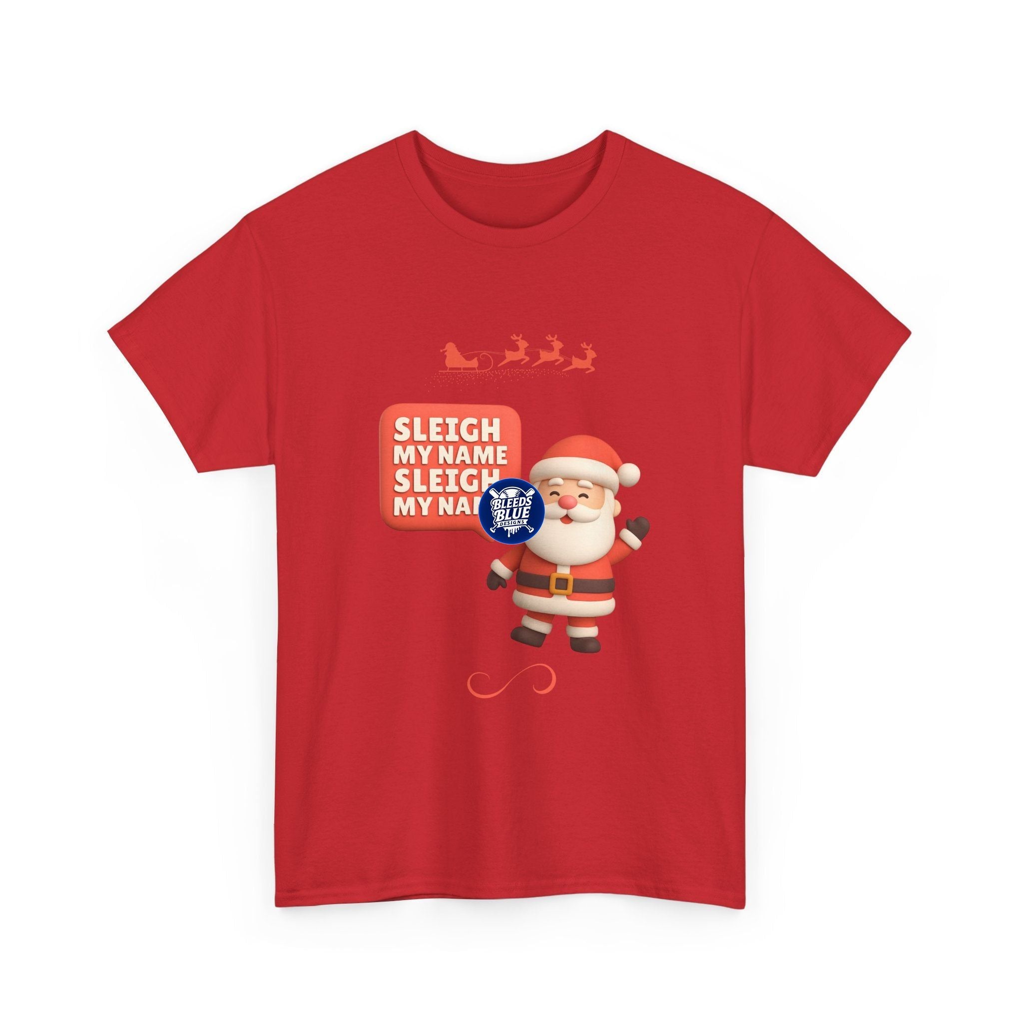 Holiday Santa Sleigh My Name Tee Shirt - Unisex Heavy Cotton Casual Fit