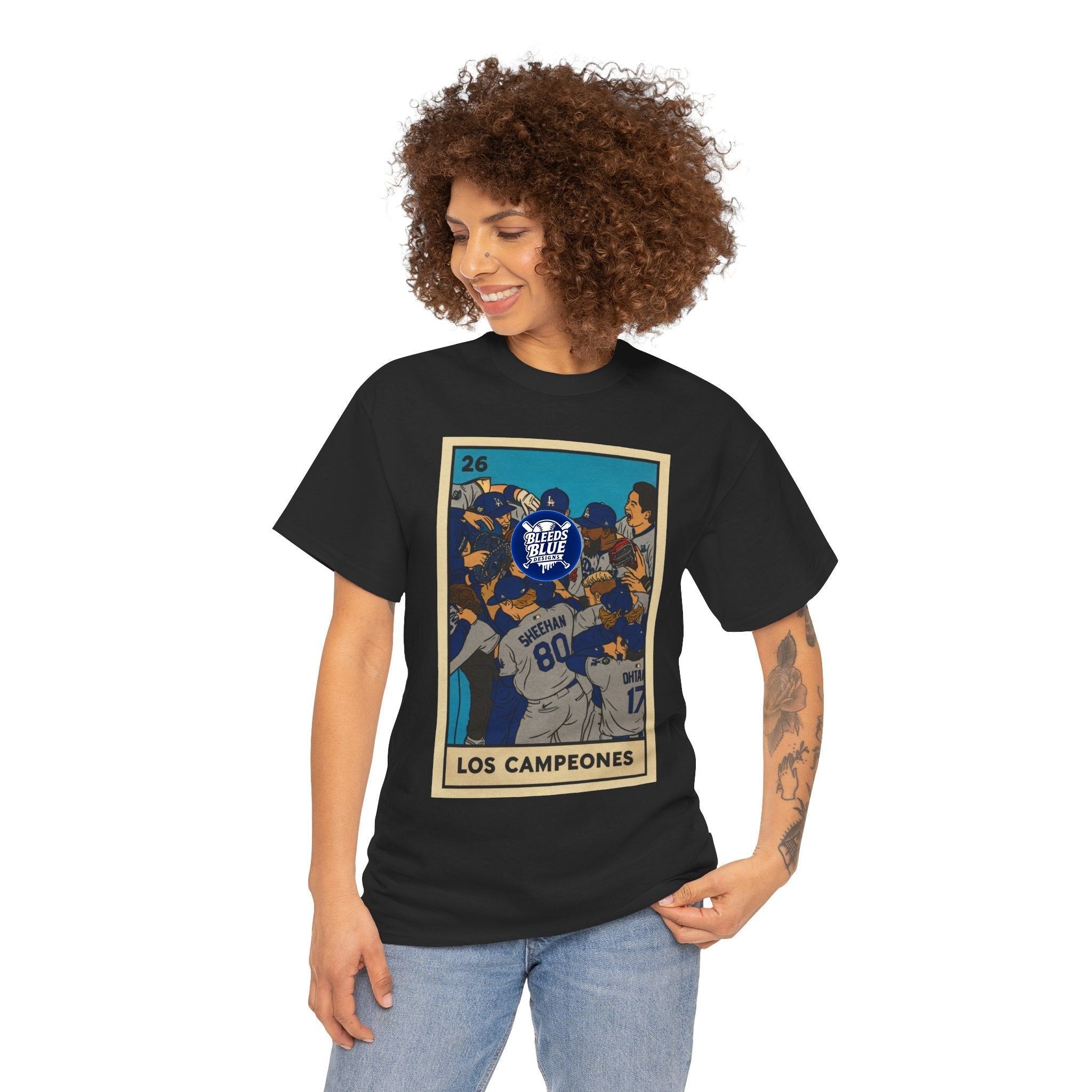 Dodgers "Los Campeones" Loteria Card Graphic Tee Shirt - Unisex Heavy Cotton Casual Fit