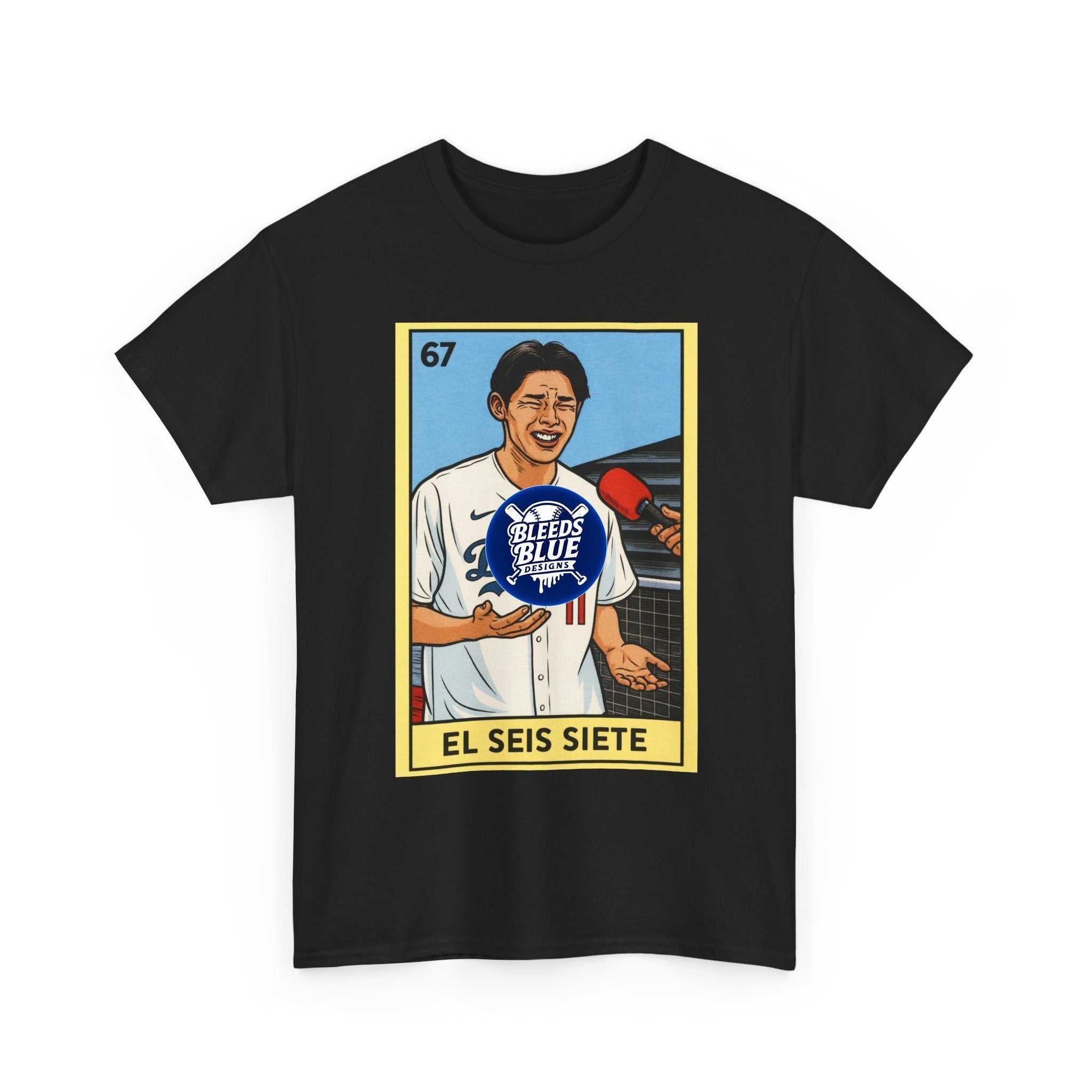 Roki Sasaki El Seis Siete Retro Lotería Baseball Tee — Vintage Player Card Design