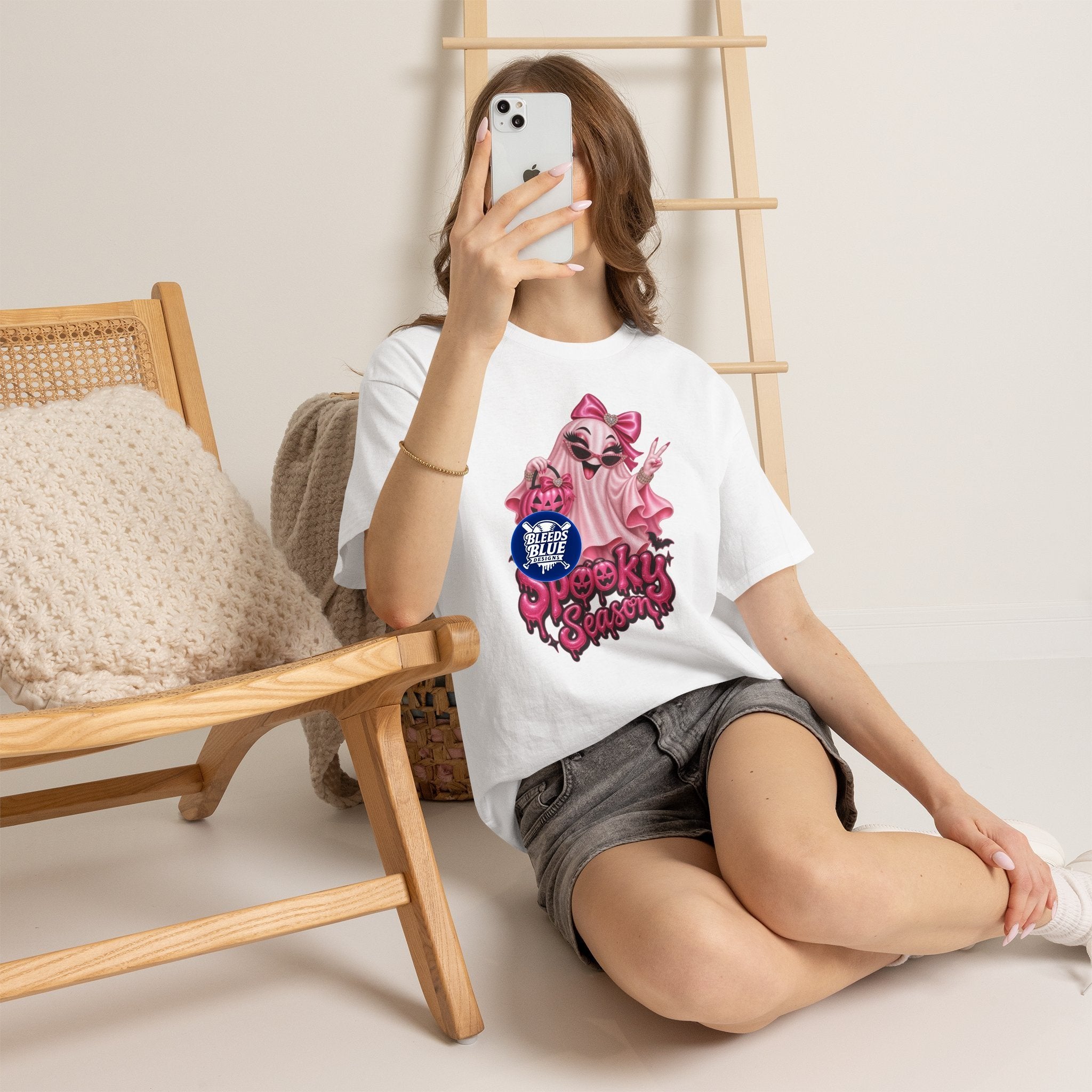 Spooky Season Cute Pink Bougie Ghost T-Shirt
