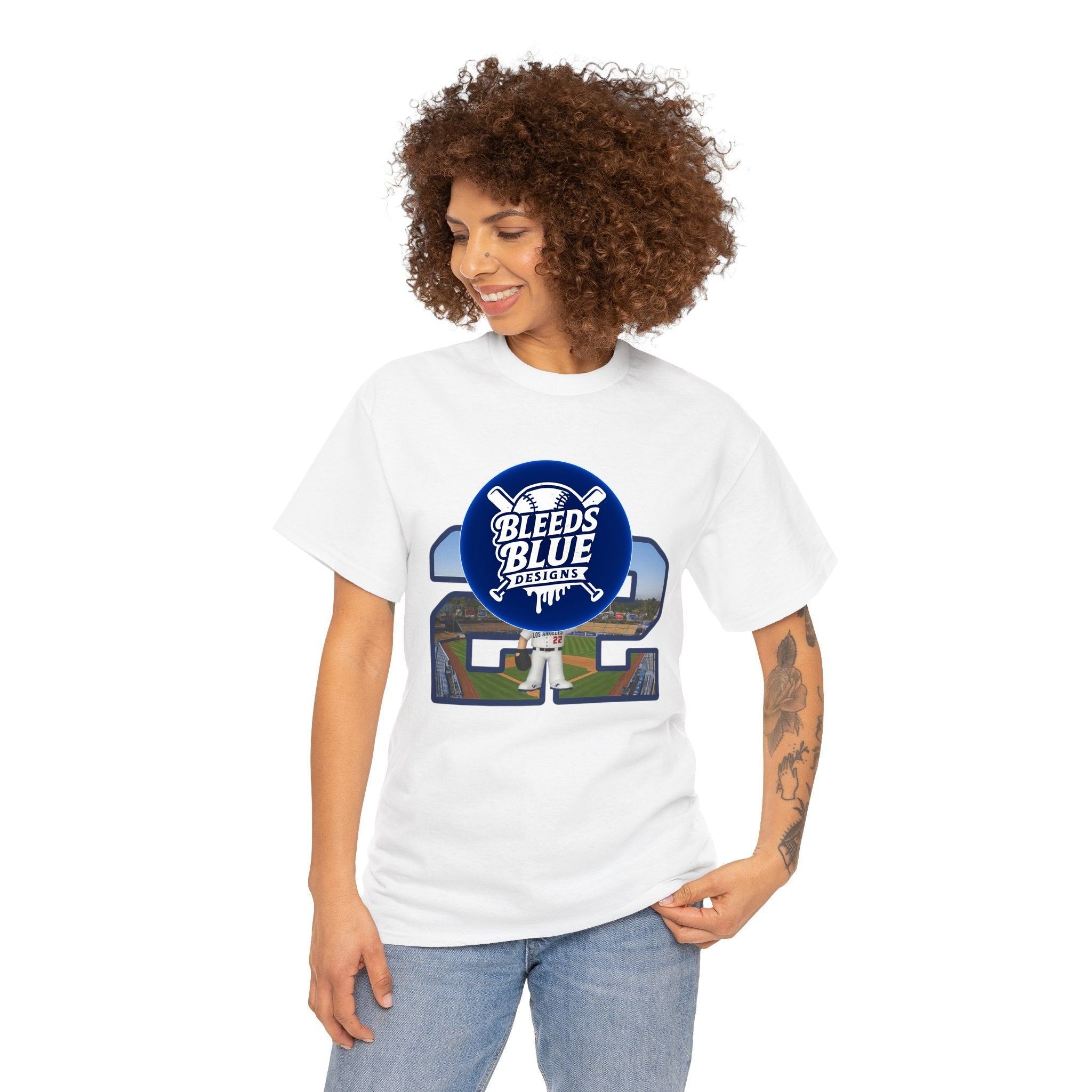 Kershaw Number 22 with a Funko Style Figurine Tee Shirt - Unisex Heavy Cotton Casual Fit