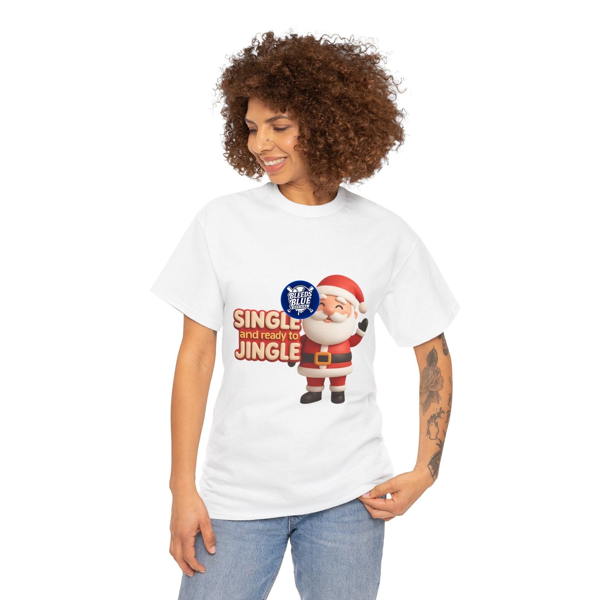 Holiday Santa Single and Ready to Jingle Tee Shirt - Unisex Heavy Cotton Casual Fit
