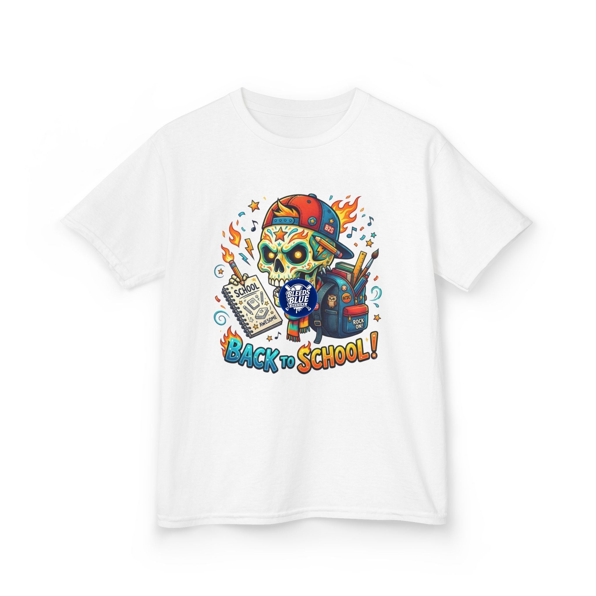 Kids Tee — Colorful Skull 'Back to School' Graphic