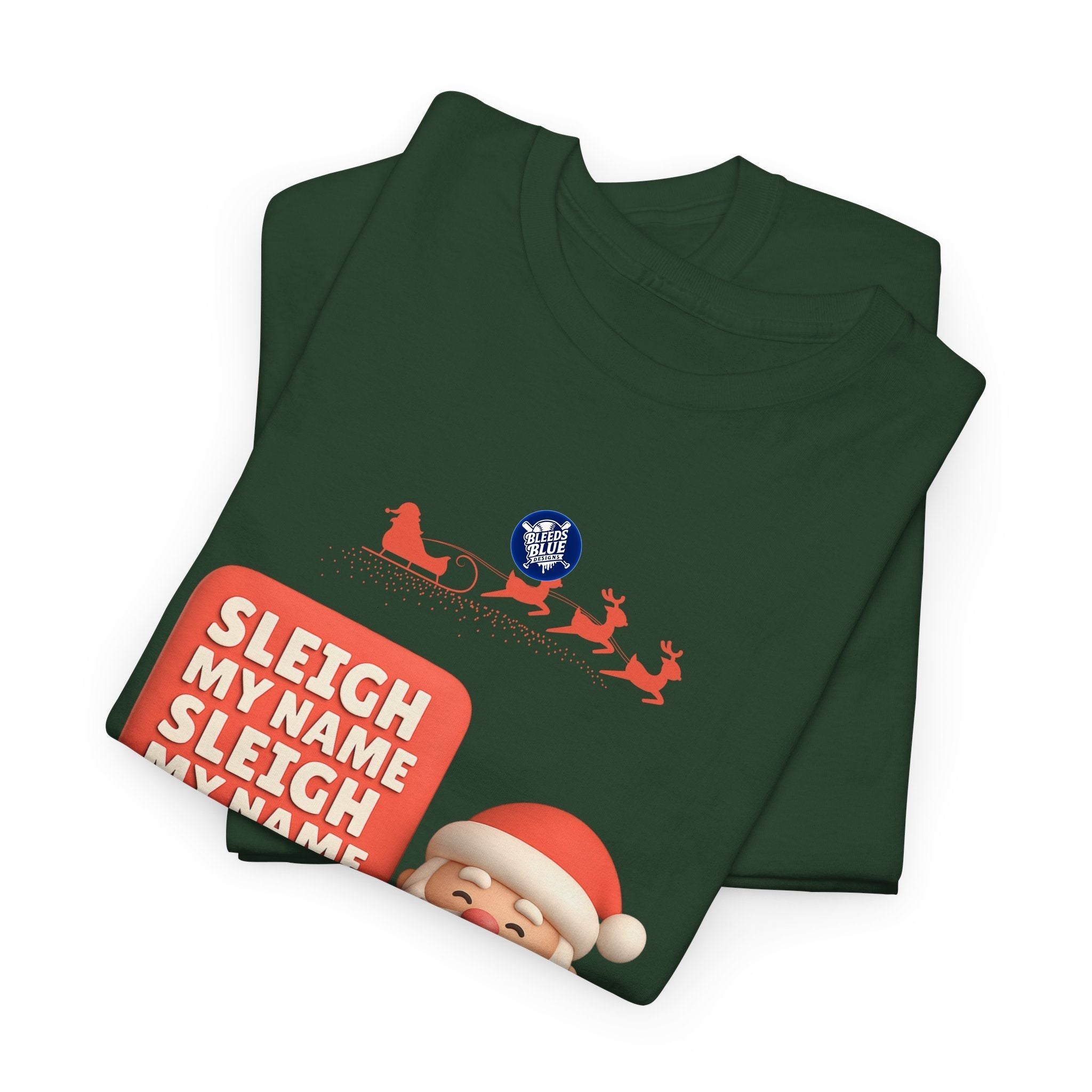 Holiday Santa Sleigh My Name Tee Shirt - Unisex Heavy Cotton Casual Fit
