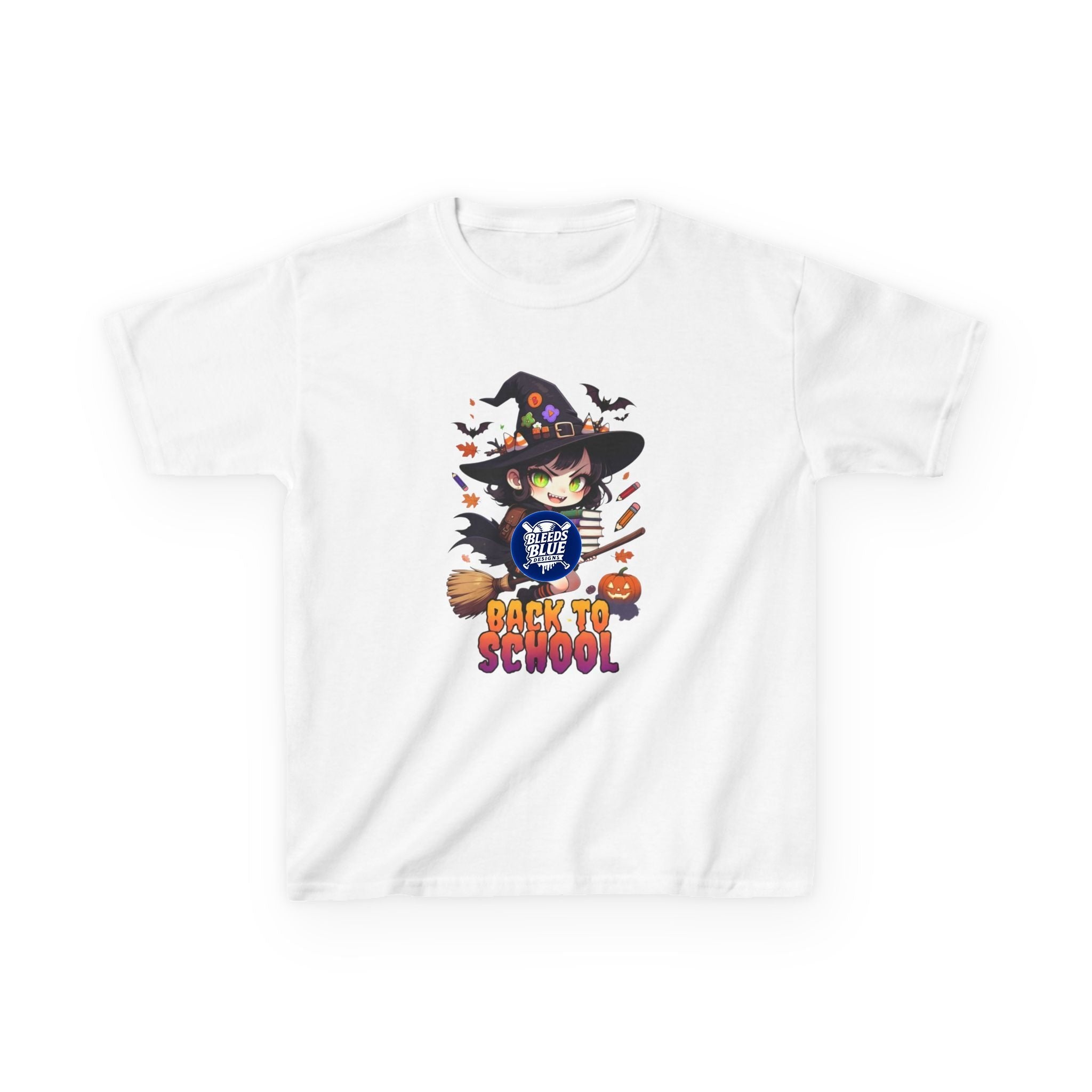 Kids Tee — Cute Witch "Back to School" Halloween Graphic