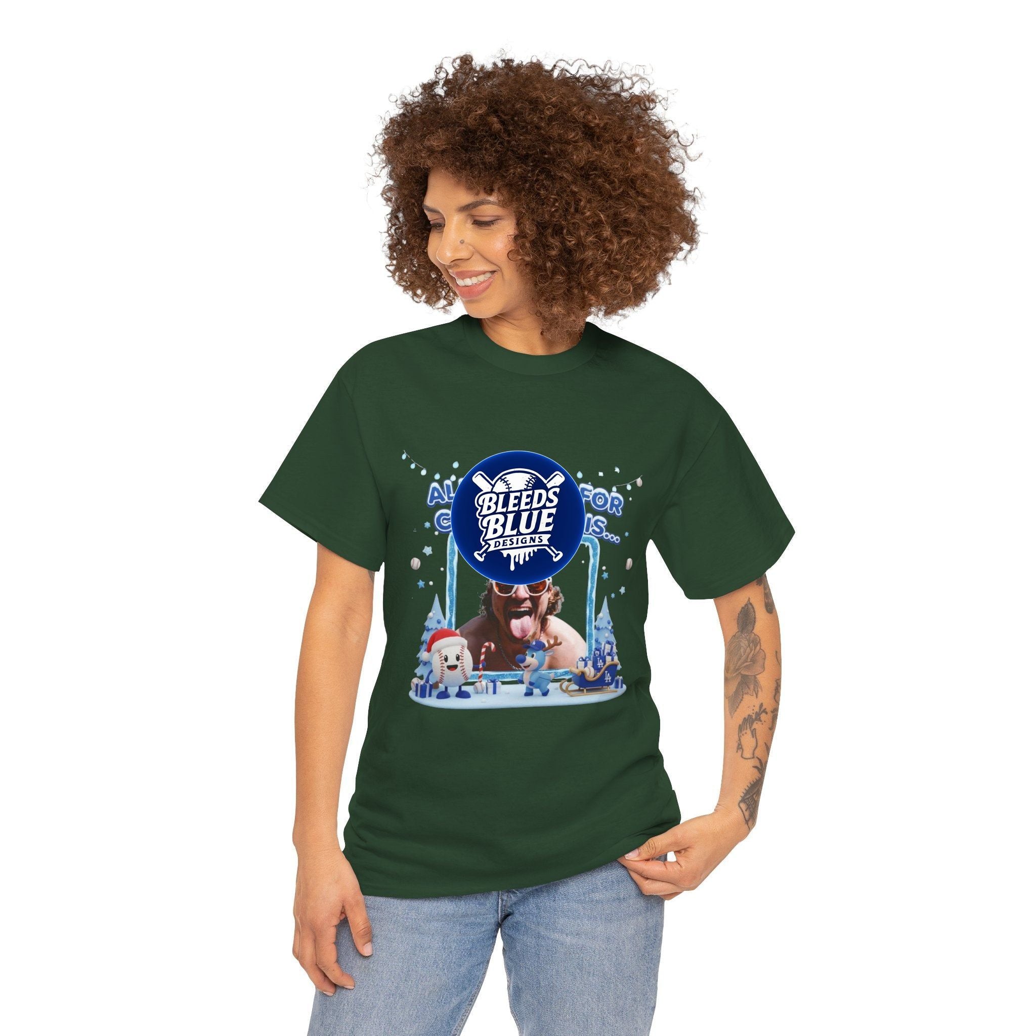 Holiday All I Want for Christmas Dodgers Kike Tee Shirt - Unisex Heavy Cotton Casual Fit