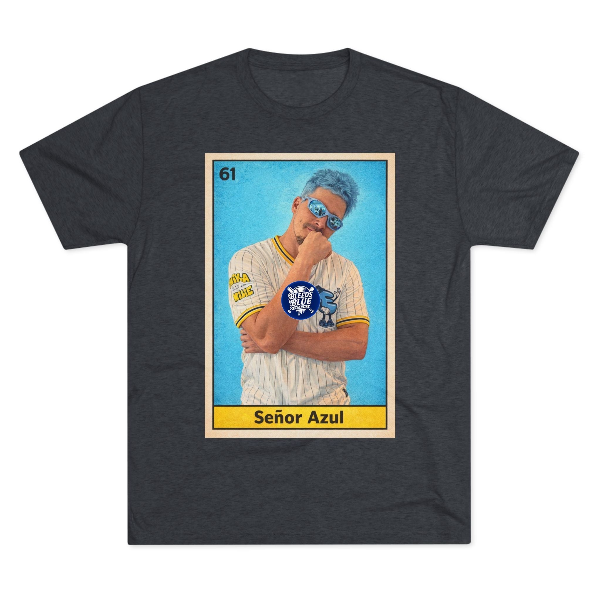 Señor Azul Baseball Card Tee — Vintage Sports Trading Card Graphic Tri-Blend Crew T-Shirt