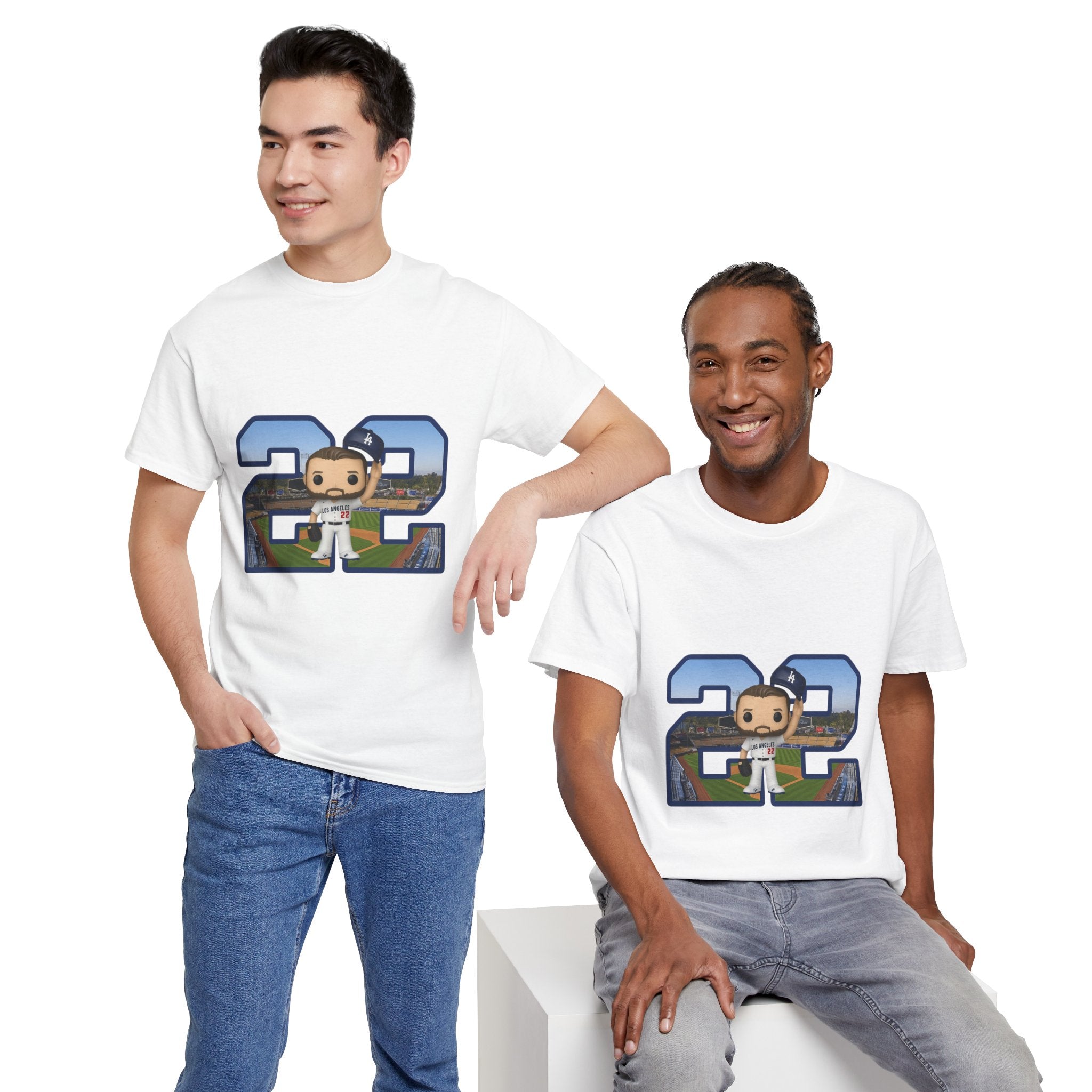 Kershaw Number 22 with a Funko Style Figurine Tee Shirt - Unisex Heavy Cotton Tee Casual Fit