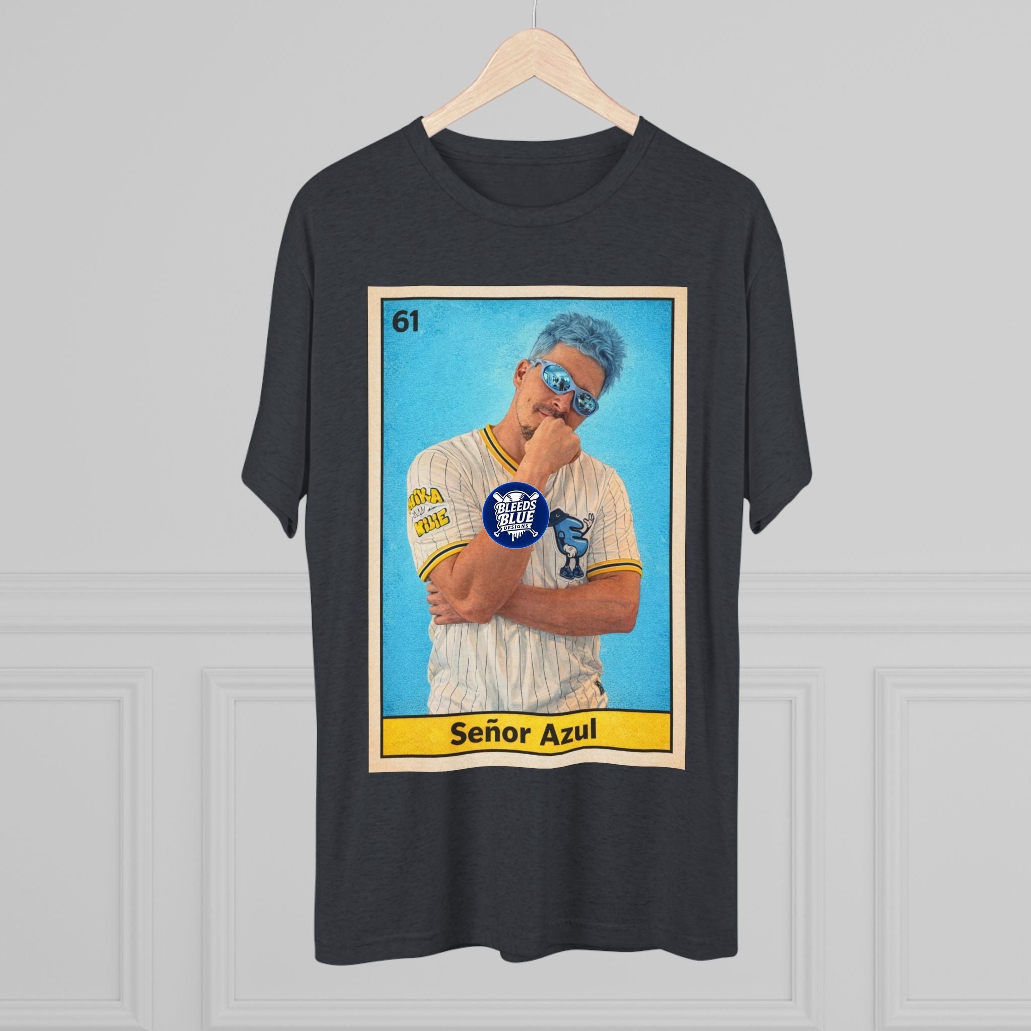 Señor Azul Baseball Card Tee — Vintage Sports Trading Card Graphic Tri-Blend Crew T-Shirt