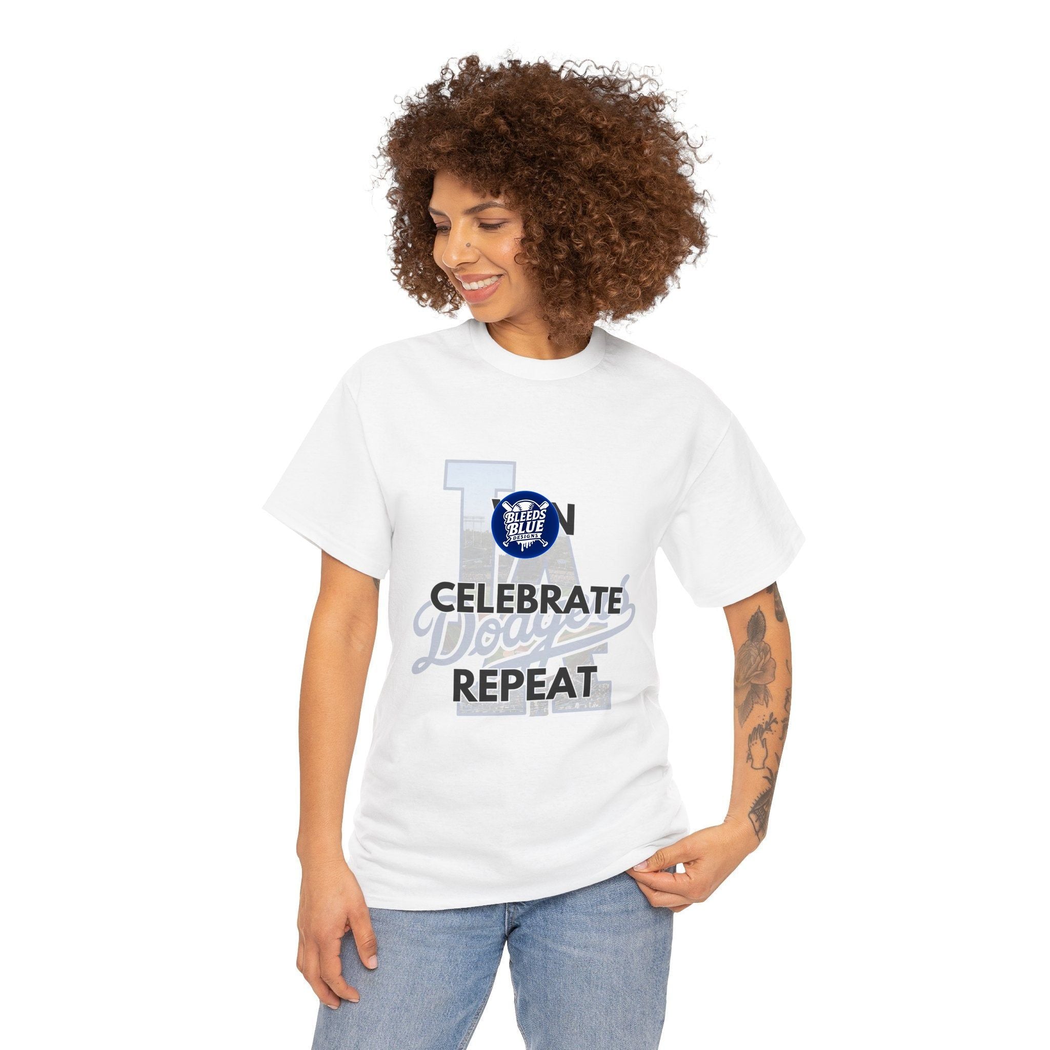 Los Angeles Dodgers Win Celebrate Repeat Tee Shirt - Unisex Heavy Cotton Casual Fit