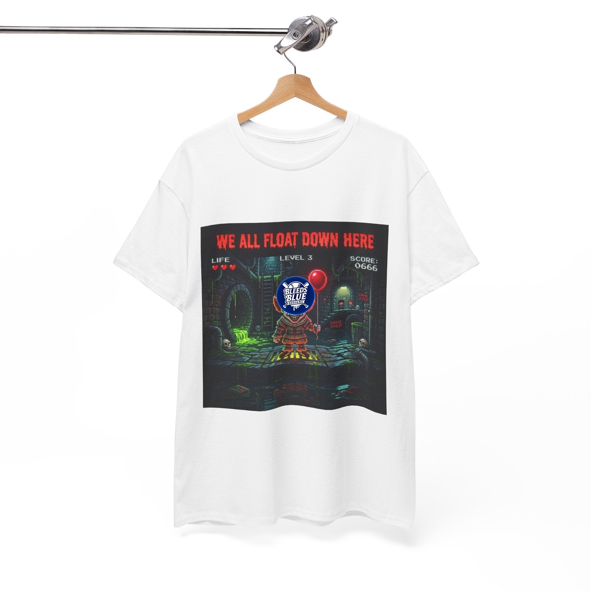Halloween We All Float Down Here Pennywise Retro Arcade Spooky Season T-Shirt