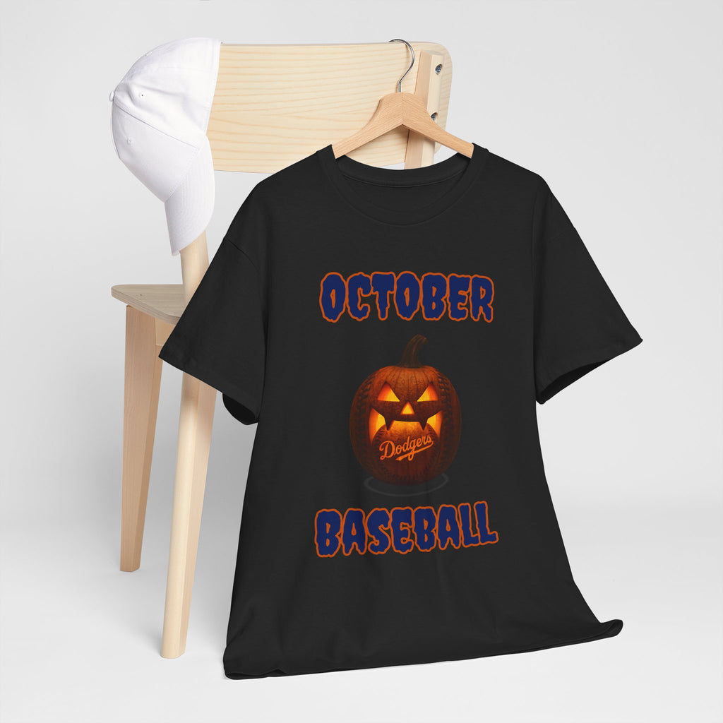 Spooky Season October Dodgers Baseball Tee Shirt - Unisex Heavy Cotton Casual Fit
