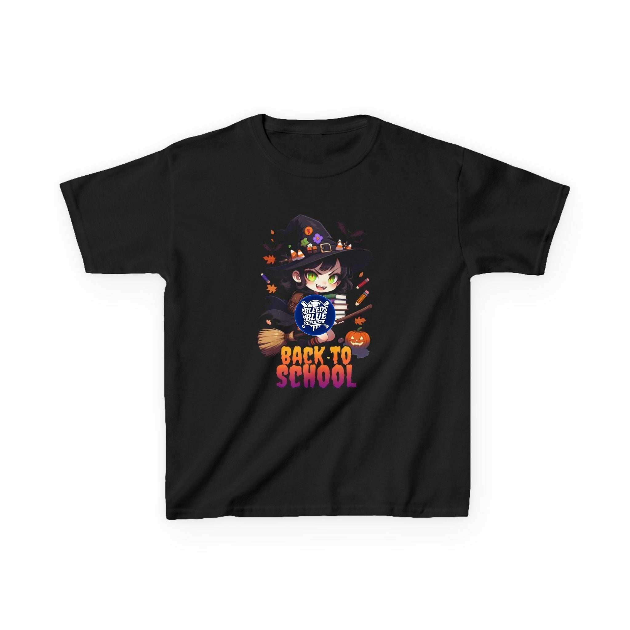 Kids Tee — Cute Witch "Back to School" Halloween Graphic