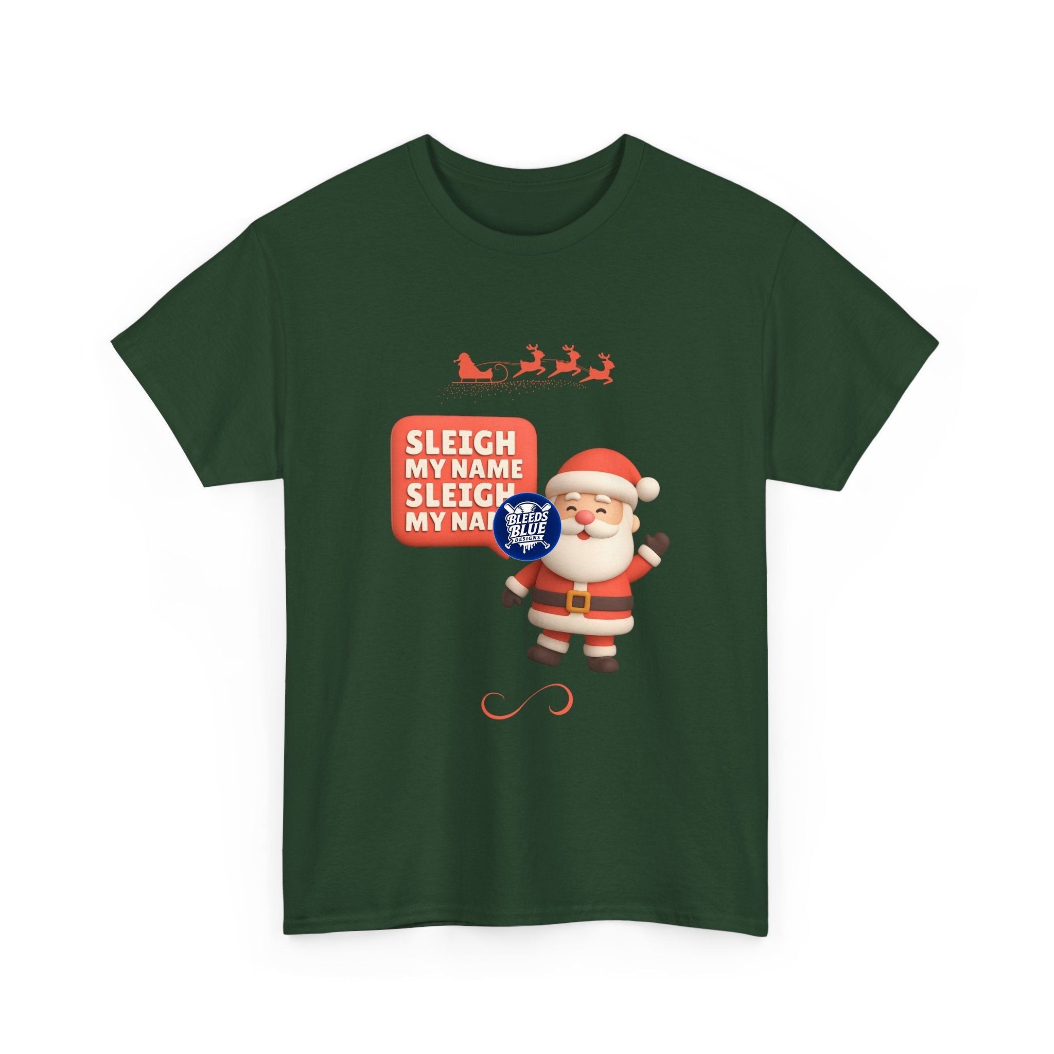 Holiday Santa Sleigh My Name Tee Shirt - Unisex Heavy Cotton Casual Fit
