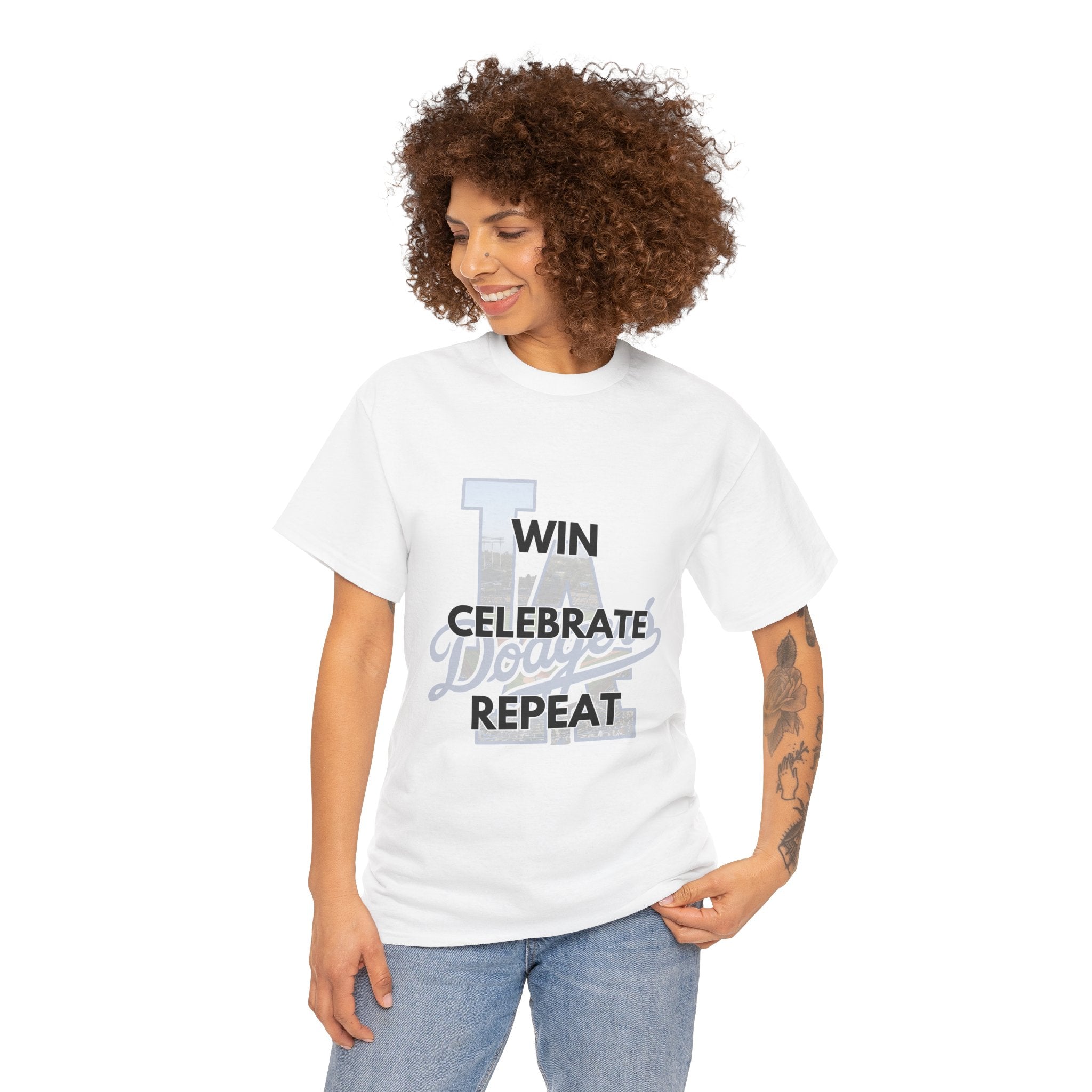 Los Angeles Dodgers Win Celebrate Repeat Tee Shirt - Unisex Heavy Cotton Casual Fit