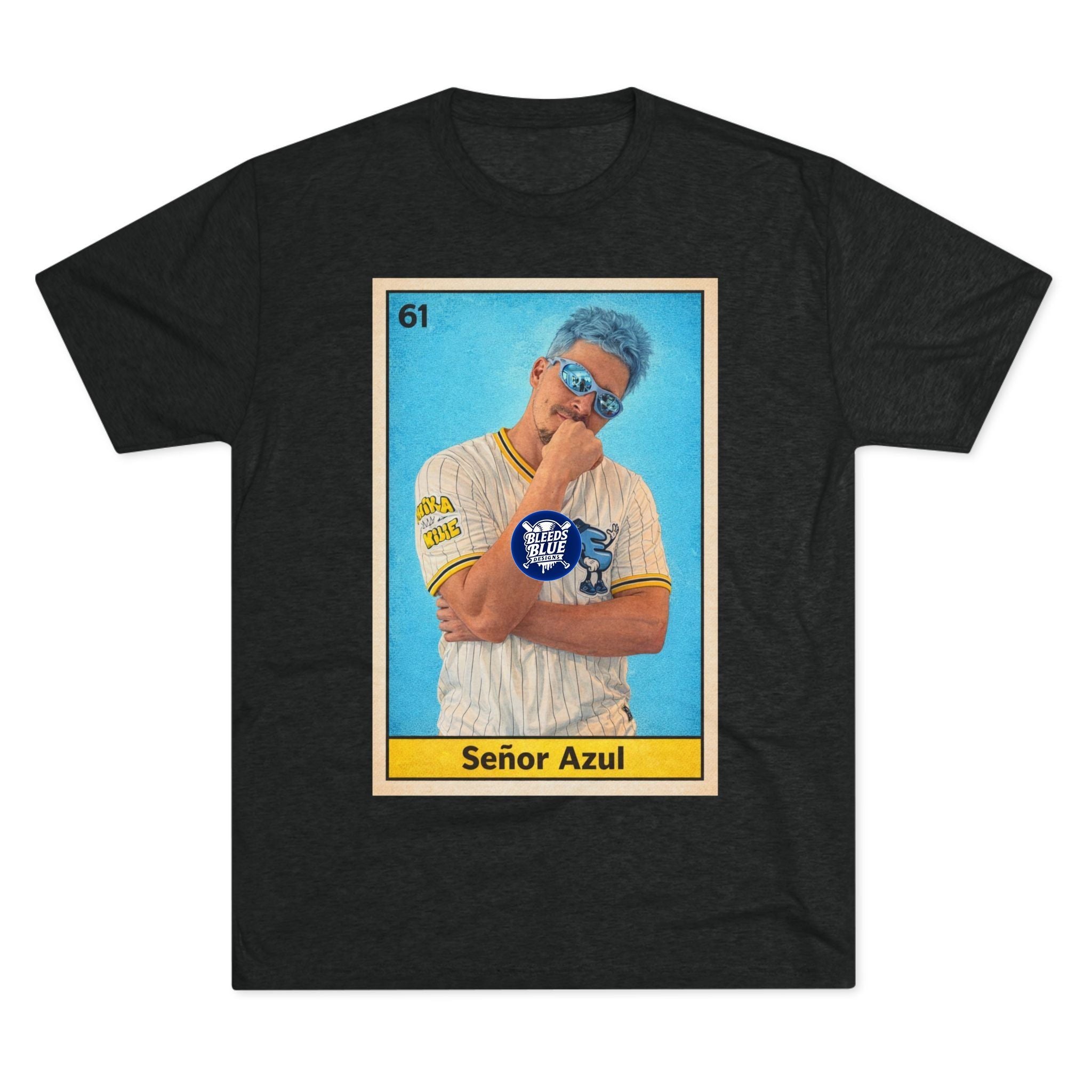Señor Azul Baseball Card Tee — Vintage Sports Trading Card Graphic Tri-Blend Crew T-Shirt