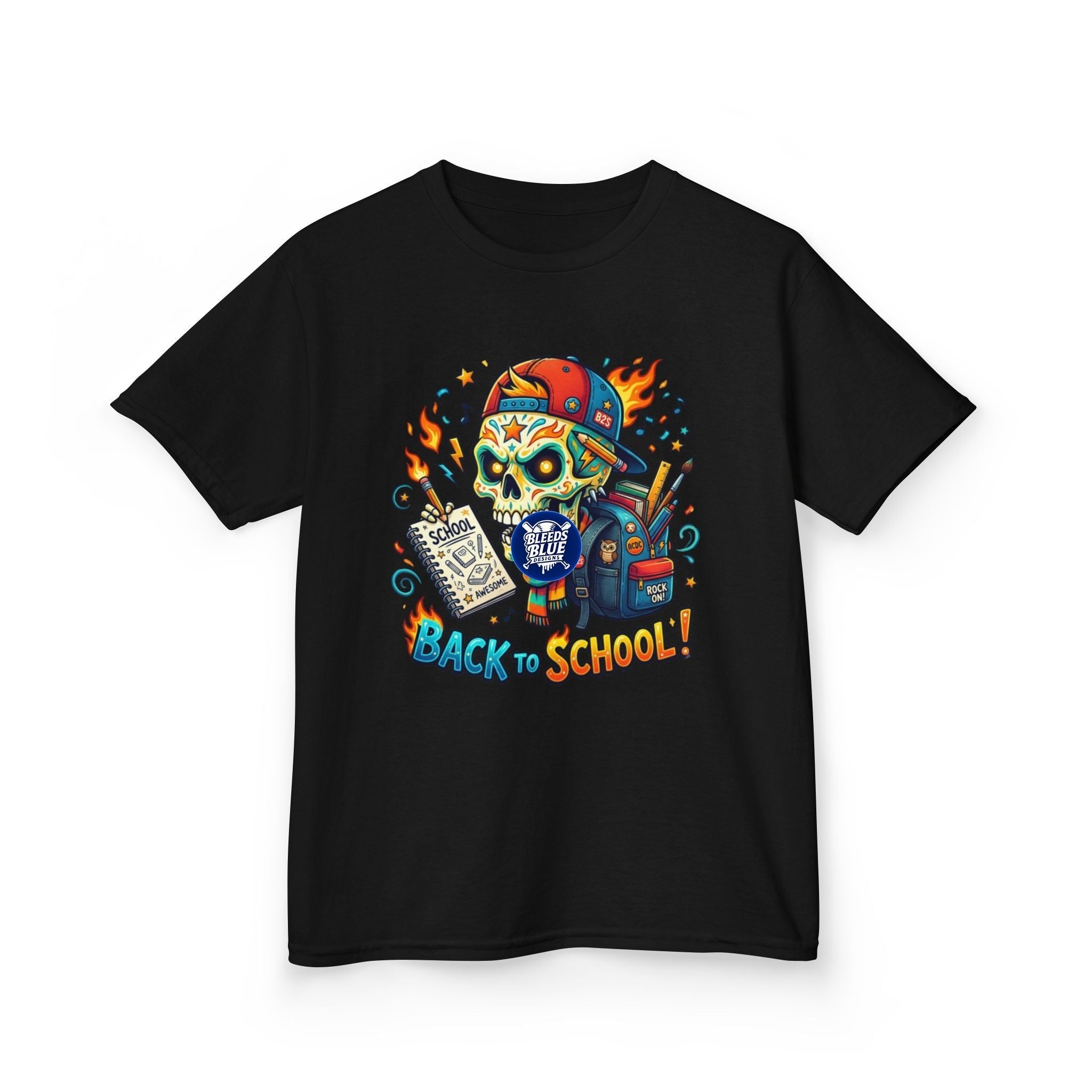 Kids Tee — Colorful Skull 'Back to School' Graphic