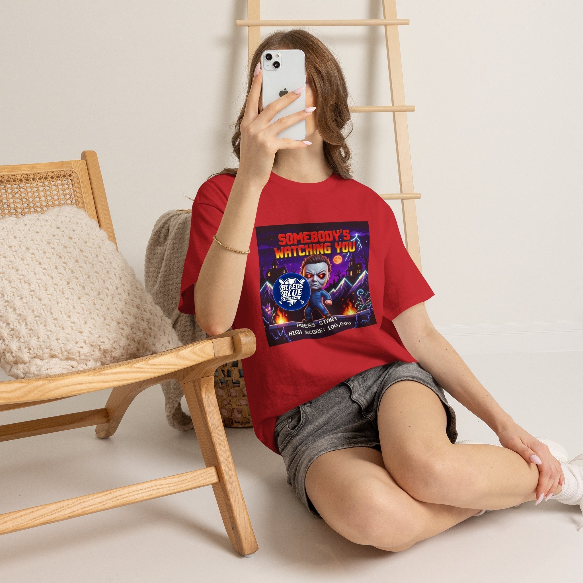 Halloween Somebody's Watching You Jason Retro Arcade Spooky Season T-Shirt