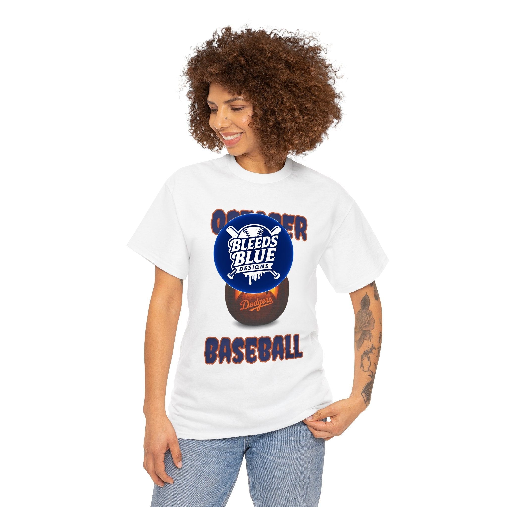 Spooky Season October Dodgers Baseball Tee Shirt - Unisex Heavy Cotton Casual Fit