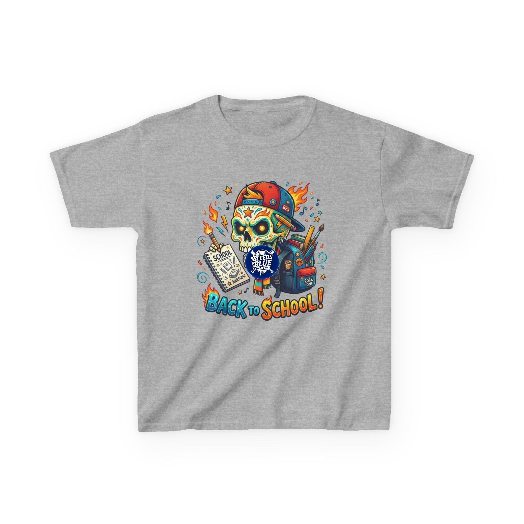 Kids Tee — Colorful Skull 'Back to School' Graphic