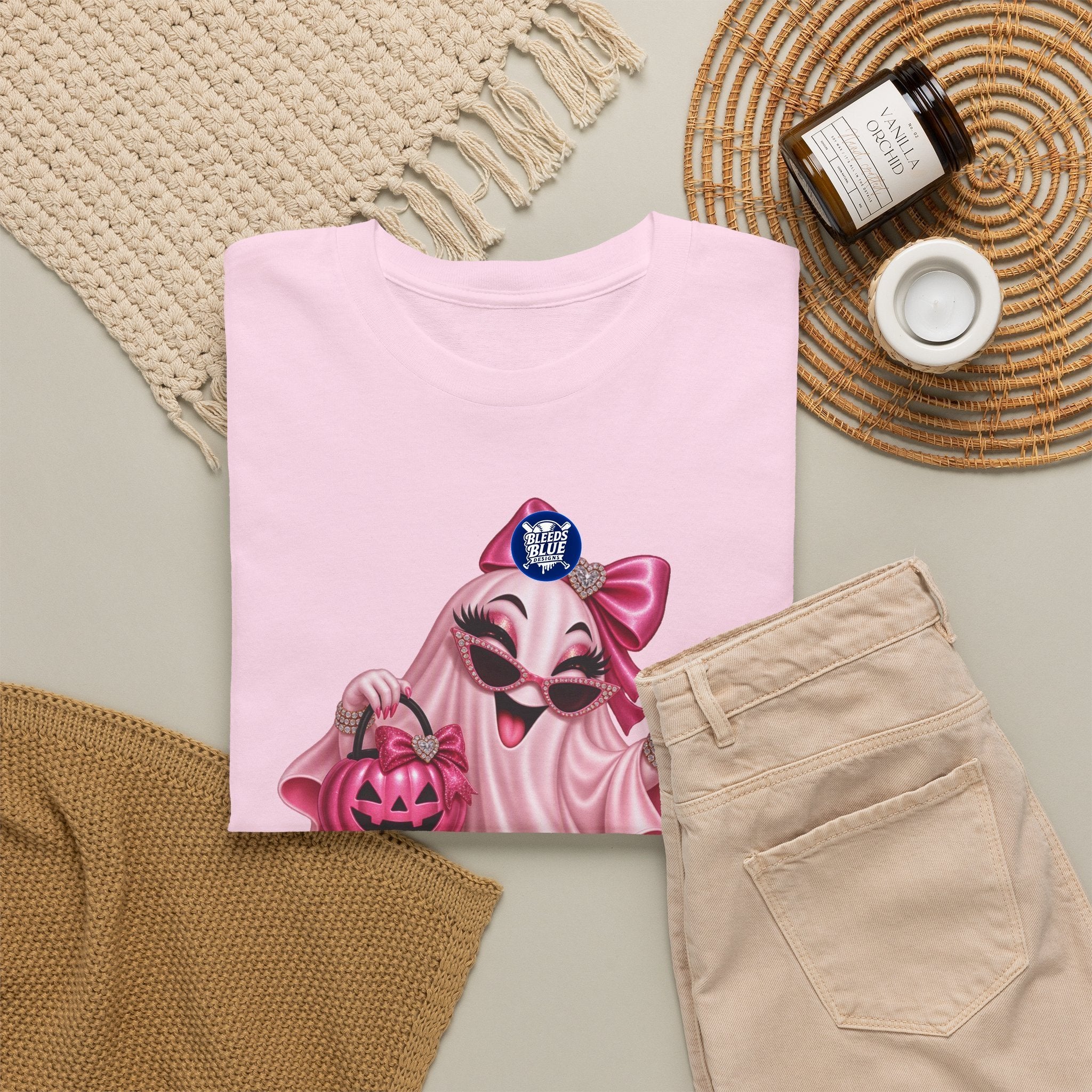 Spooky Season Cute Pink Bougie Ghost T-Shirt