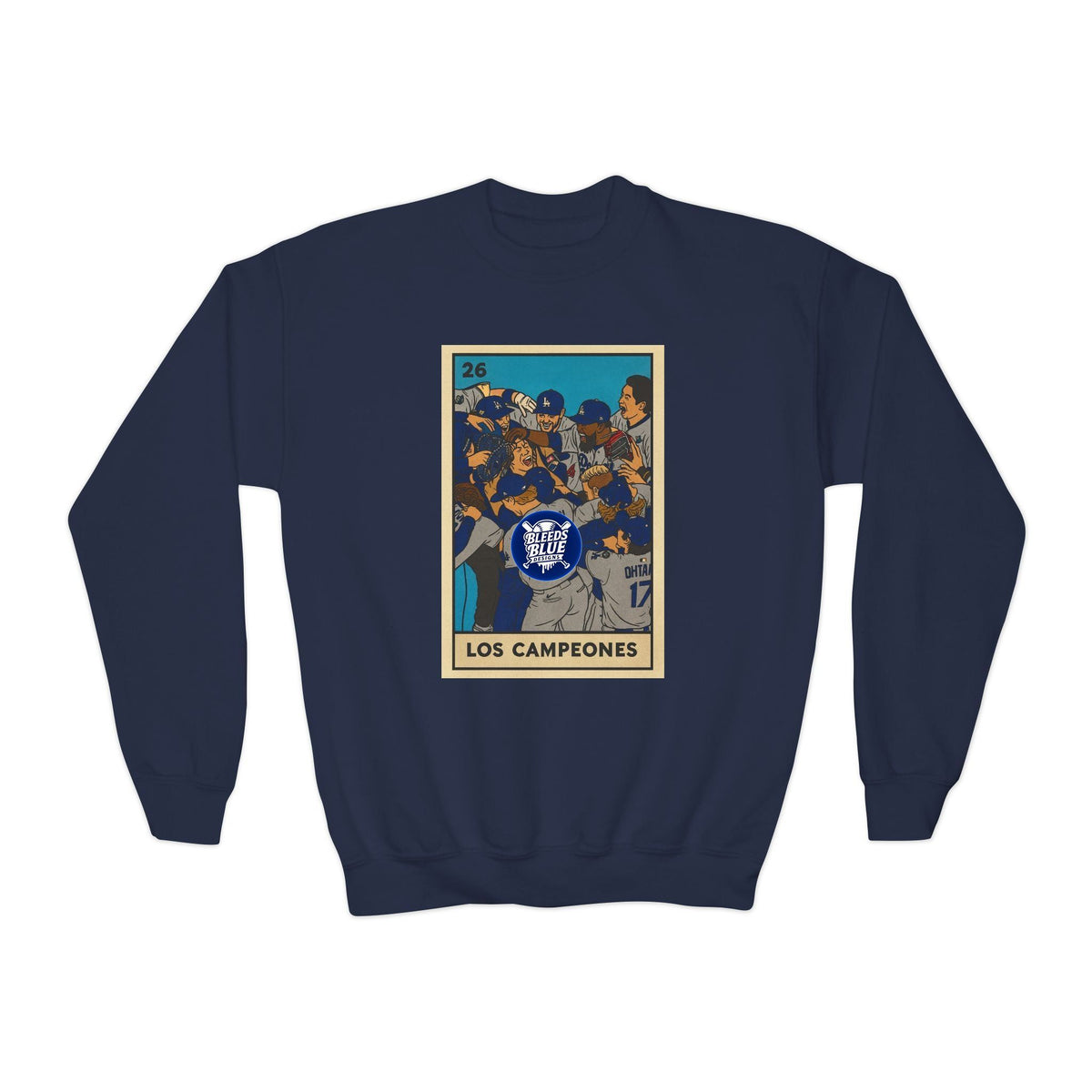 Dodgers "Los Campeones" Loteria Card Kids Sweatshirt - Unisex Crewneck Casual Streetwear