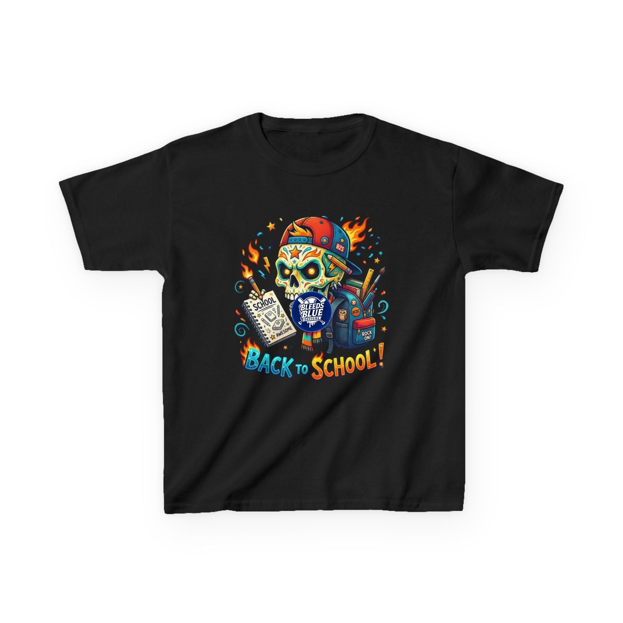 Kids Tee — Colorful Skull 'Back to School' Graphic