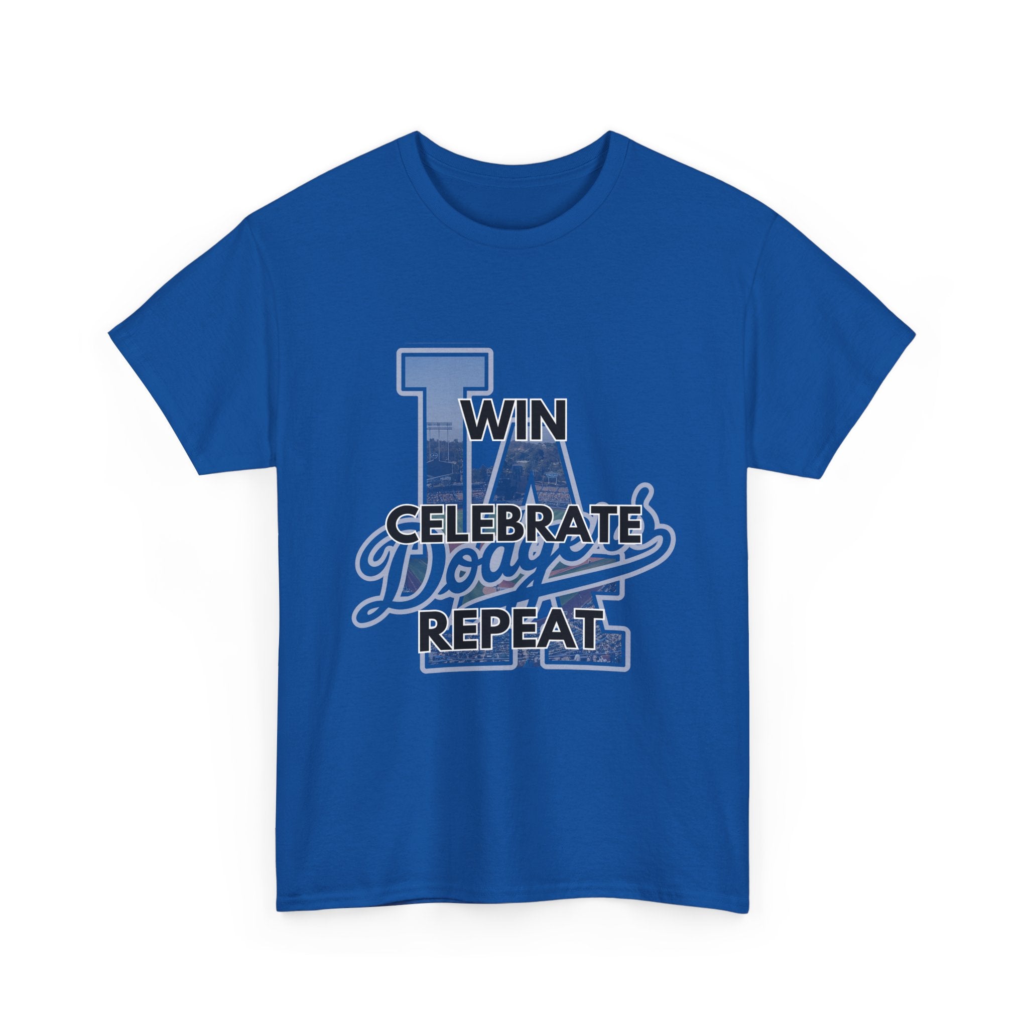 Los Angeles Dodgers Win Celebrate Repeat Tee Shirt - Unisex Heavy Cotton Casual Fit
