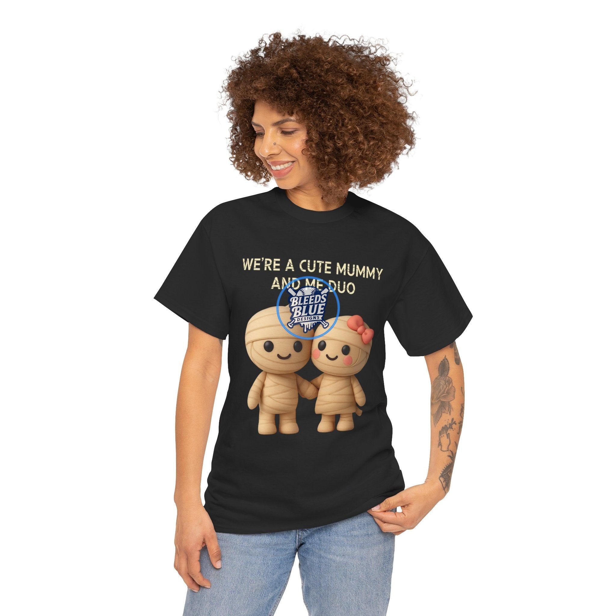 Halloween Spooky Mummy and Me Duo Tee Shirt - Unisex Heavy Cotton Casual Fit