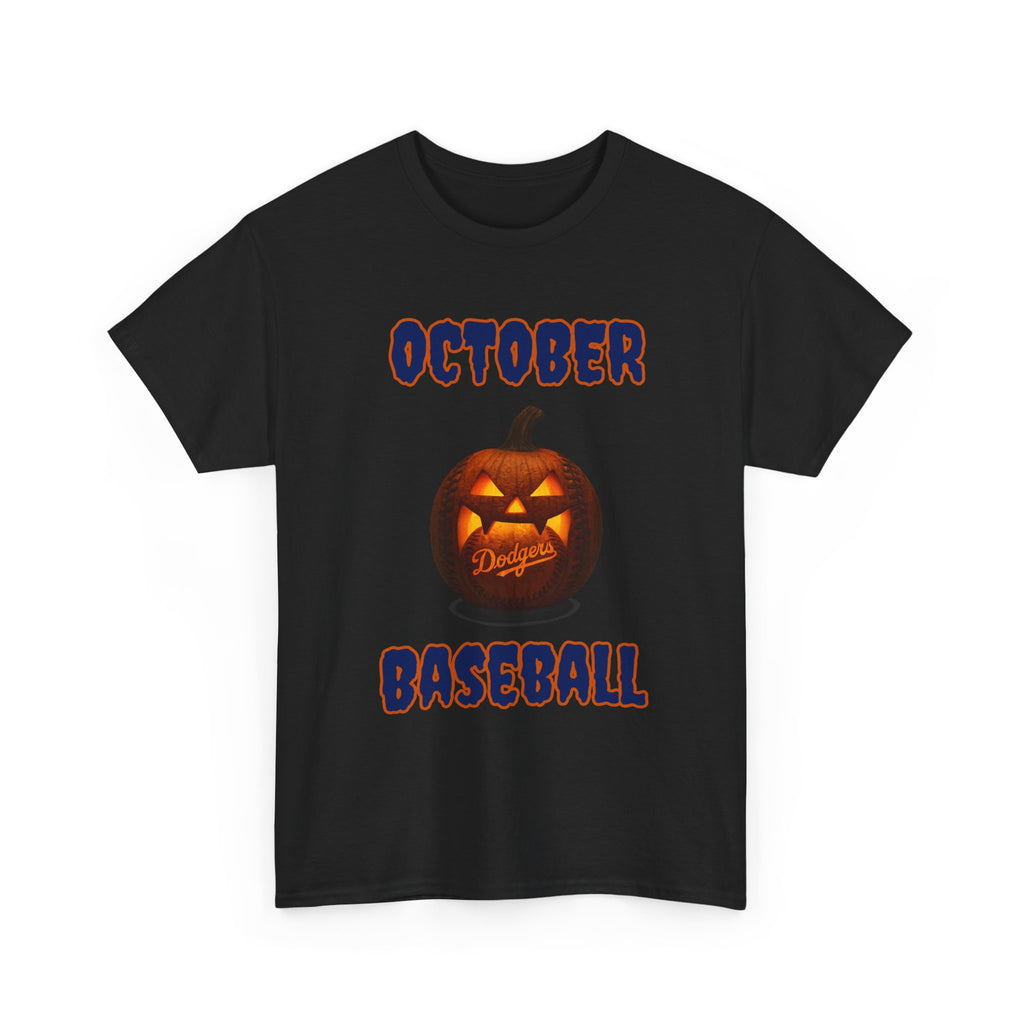 Spooky Season October Dodgers Baseball Tee Shirt - Unisex Heavy Cotton Casual Fit