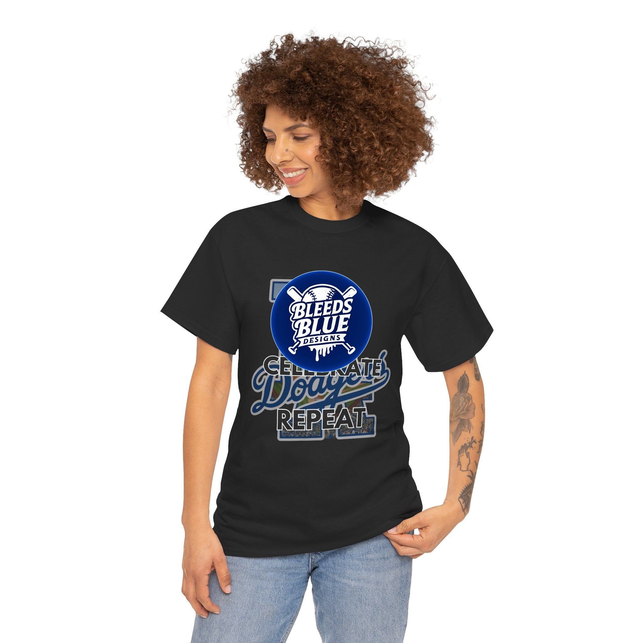 Los Angeles Dodgers Win Celebrate Repeat Tee Shirt - Unisex Heavy Cotton Casual Fit