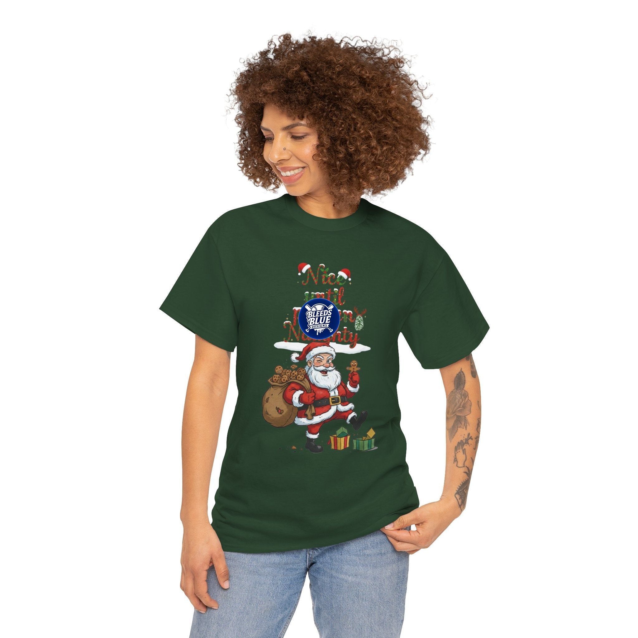 Santa Nice Until Proven Naughty Tee Shirt - Unisex Heavy Cotton Casual Fit
