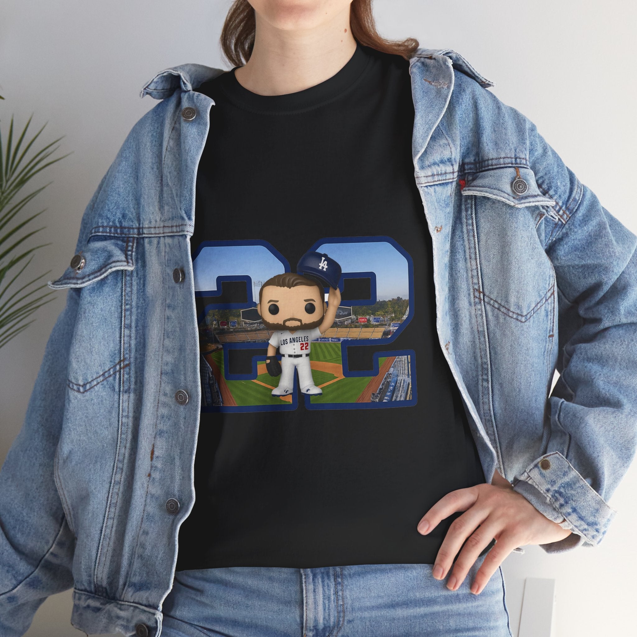 Kershaw Number 22 with a Funko Style Figurine Tee Shirt - Unisex Heavy Cotton Tee Casual Fit