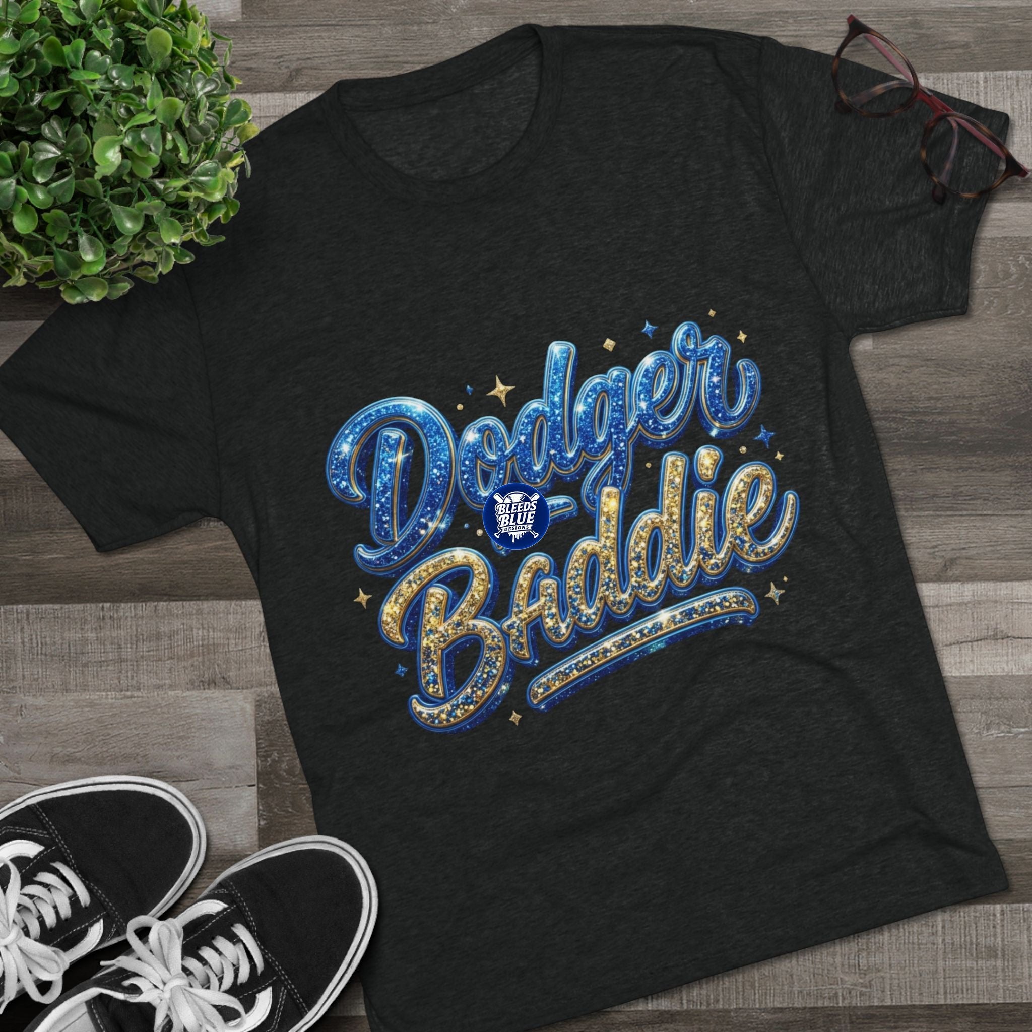 Dodger Baddie Glitter T‑Shirt — Sparkling LA Baseball Fan Tee