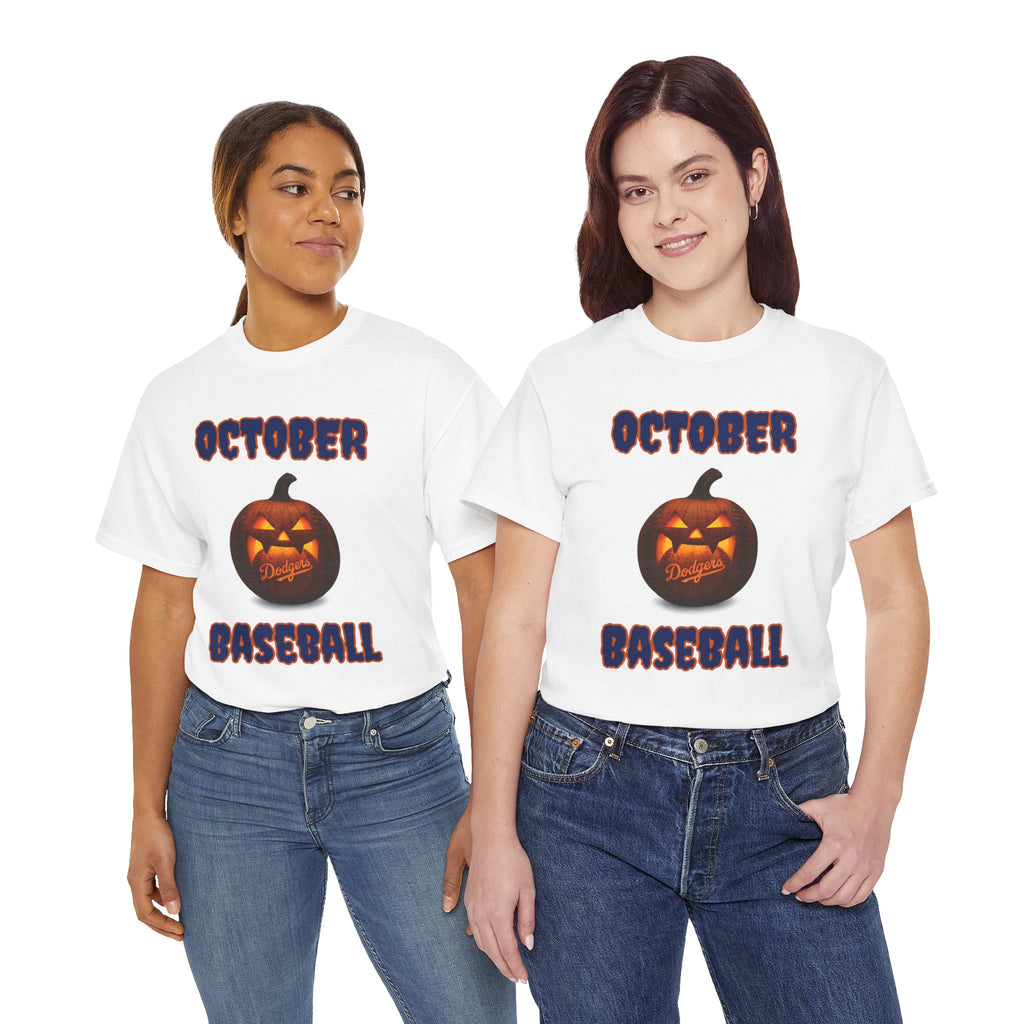 Spooky Season October Dodgers Baseball Tee Shirt - Unisex Heavy Cotton Casual Fit